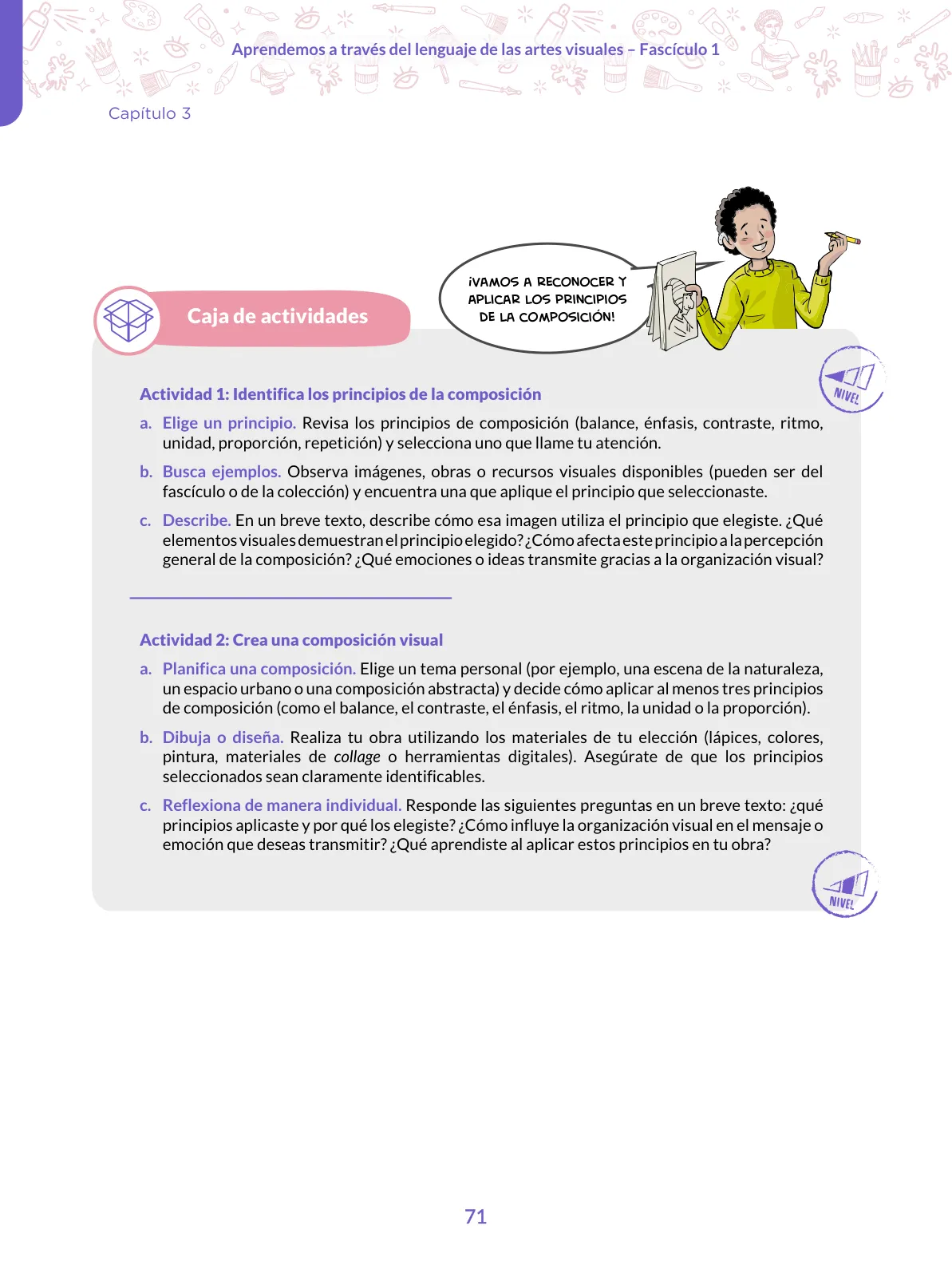 Página 71 de Aprendemos a través del lenguaje de las artes visuales Fascículo 1 para estudiantes de Educación Secundaria · 2024