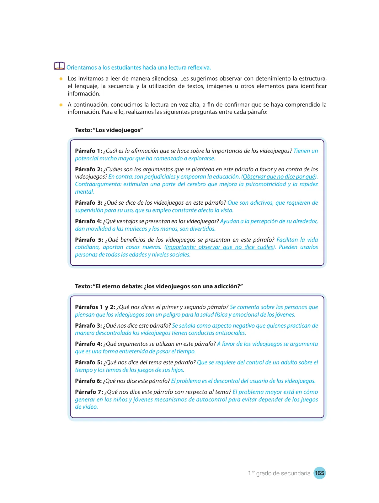 Página 167 de Comprensión lectora : manual para el docente de primer grado de Secundaria 2018 · 2018