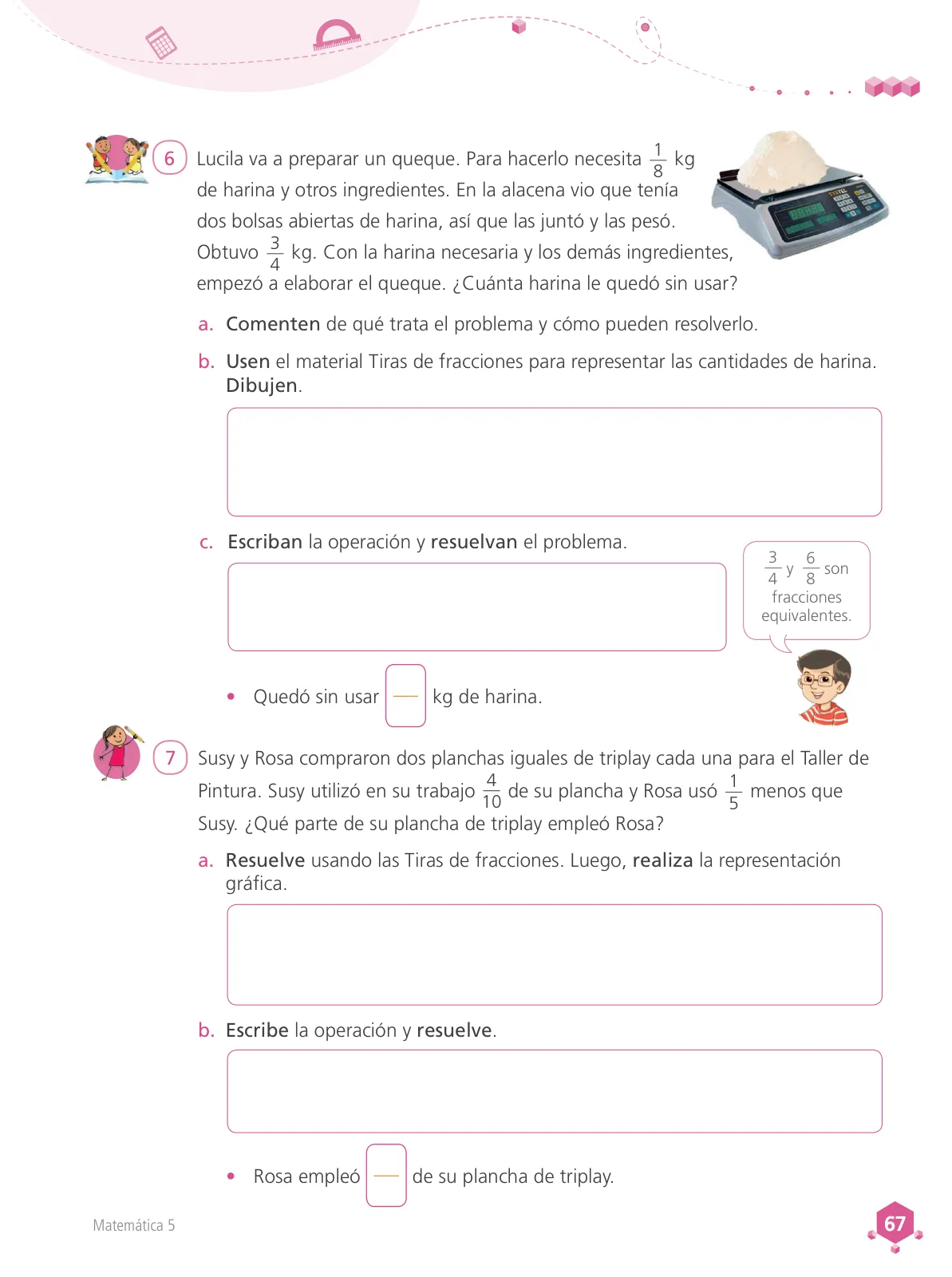 Página 68 de Matemática 5 : cuaderno de trabajo para quinto grado de Educación Primaria 2018 · 2018