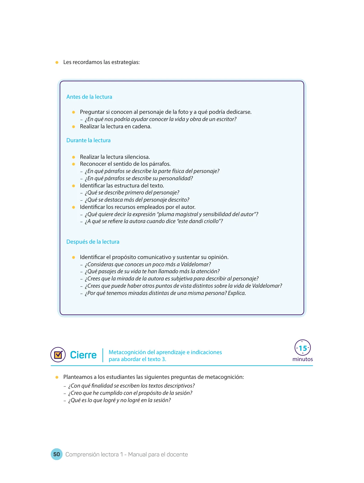 Página 52 de Comprensión lectora : manual para el docente de primer grado de Secundaria 2018 · 2018