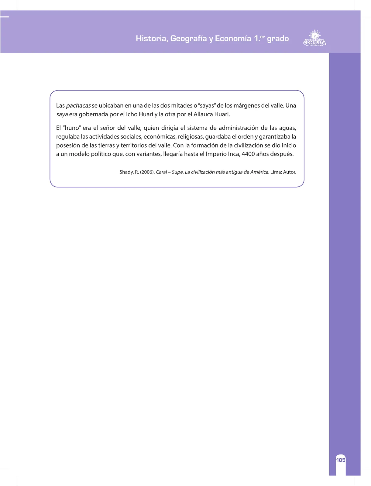 Página 105 de Historia, Geografía y Economía 1 : cuaderno de reforzamiento pedagógico - JEC · 2016