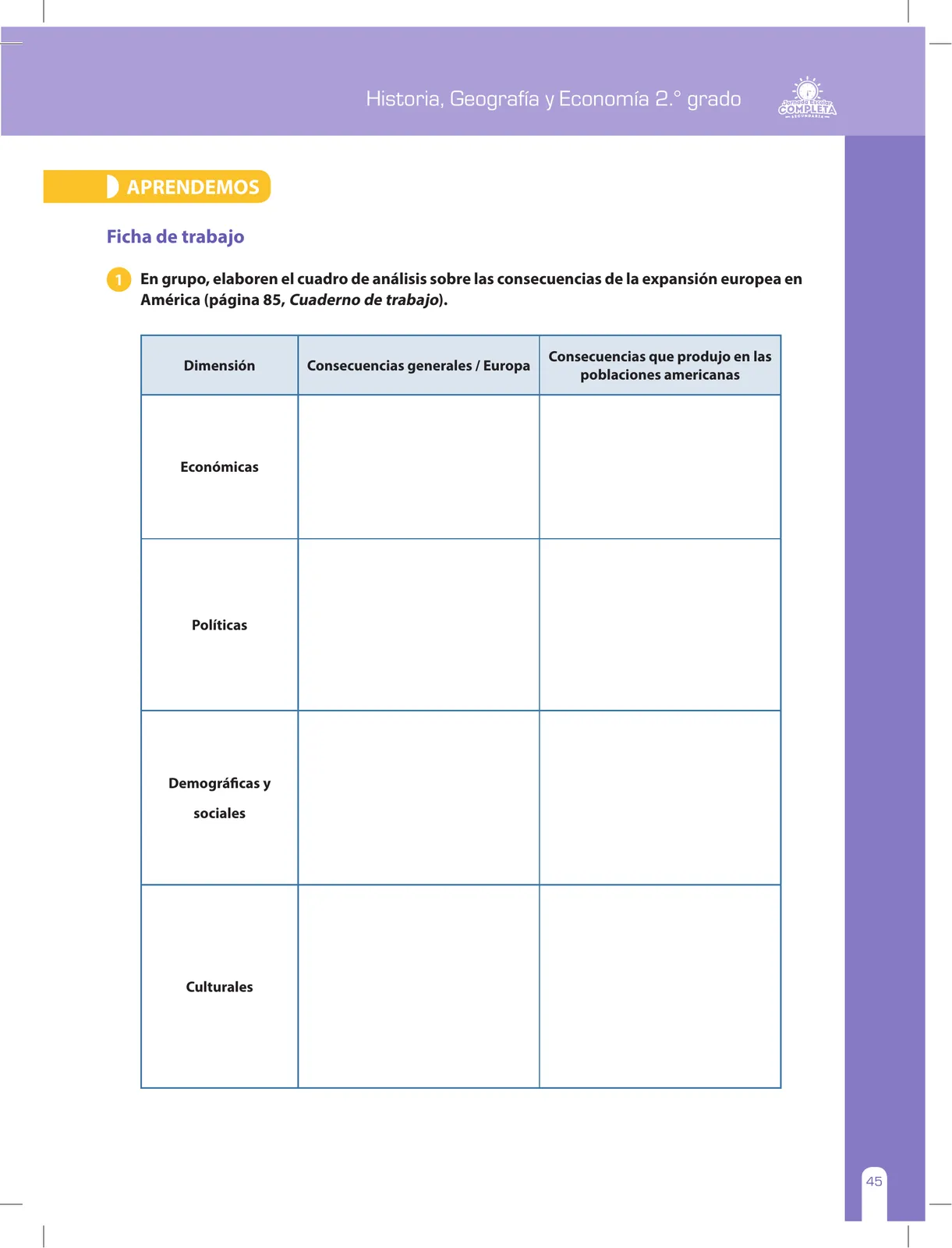 Página 45 de Historia, Geografía y Economía 2 : cuaderno de reforzamiento pedagógico - JEC · 2016