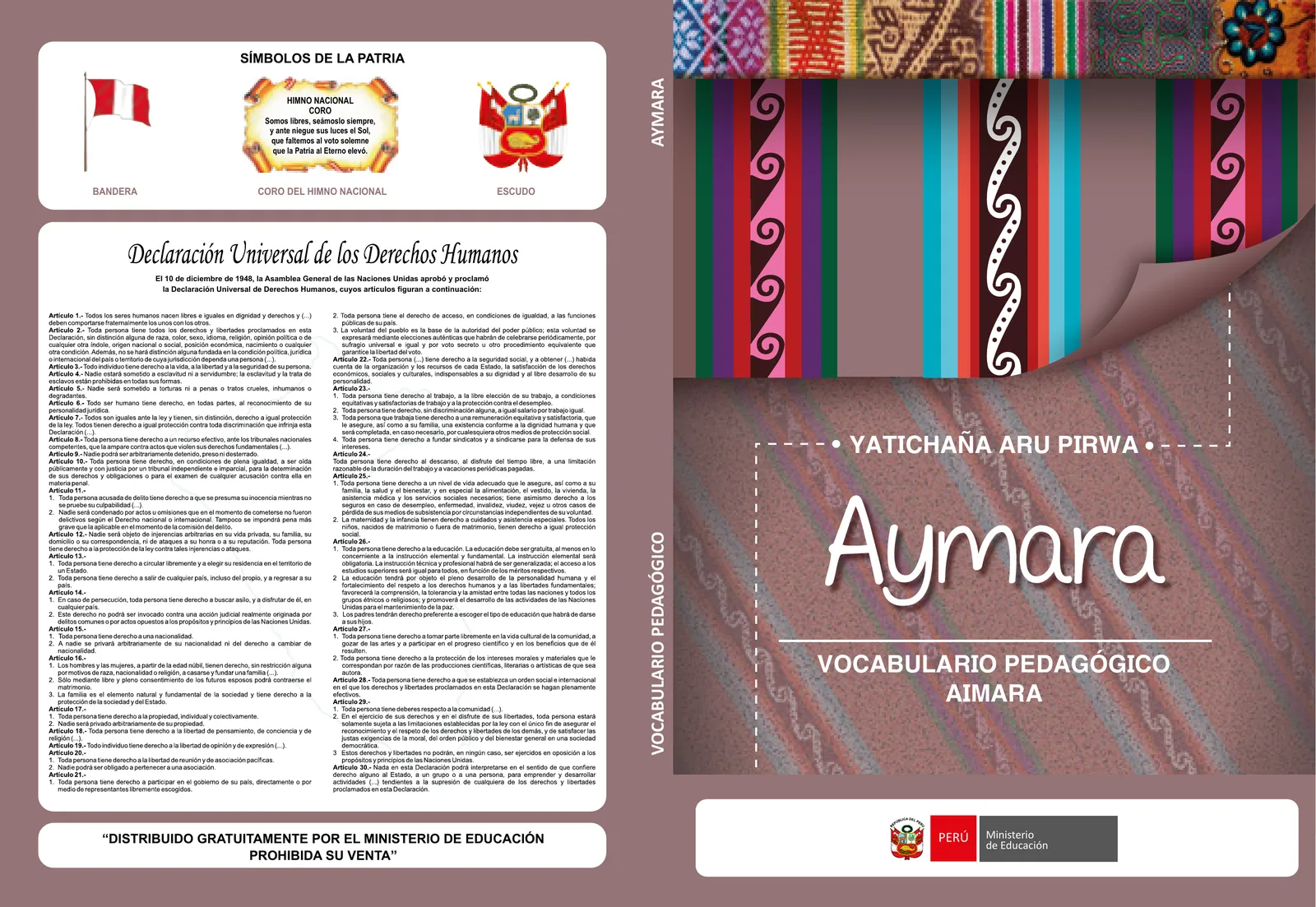 Portada de Yatichaña aru pirwa = Vocabulario pedagógico aimara · 2021