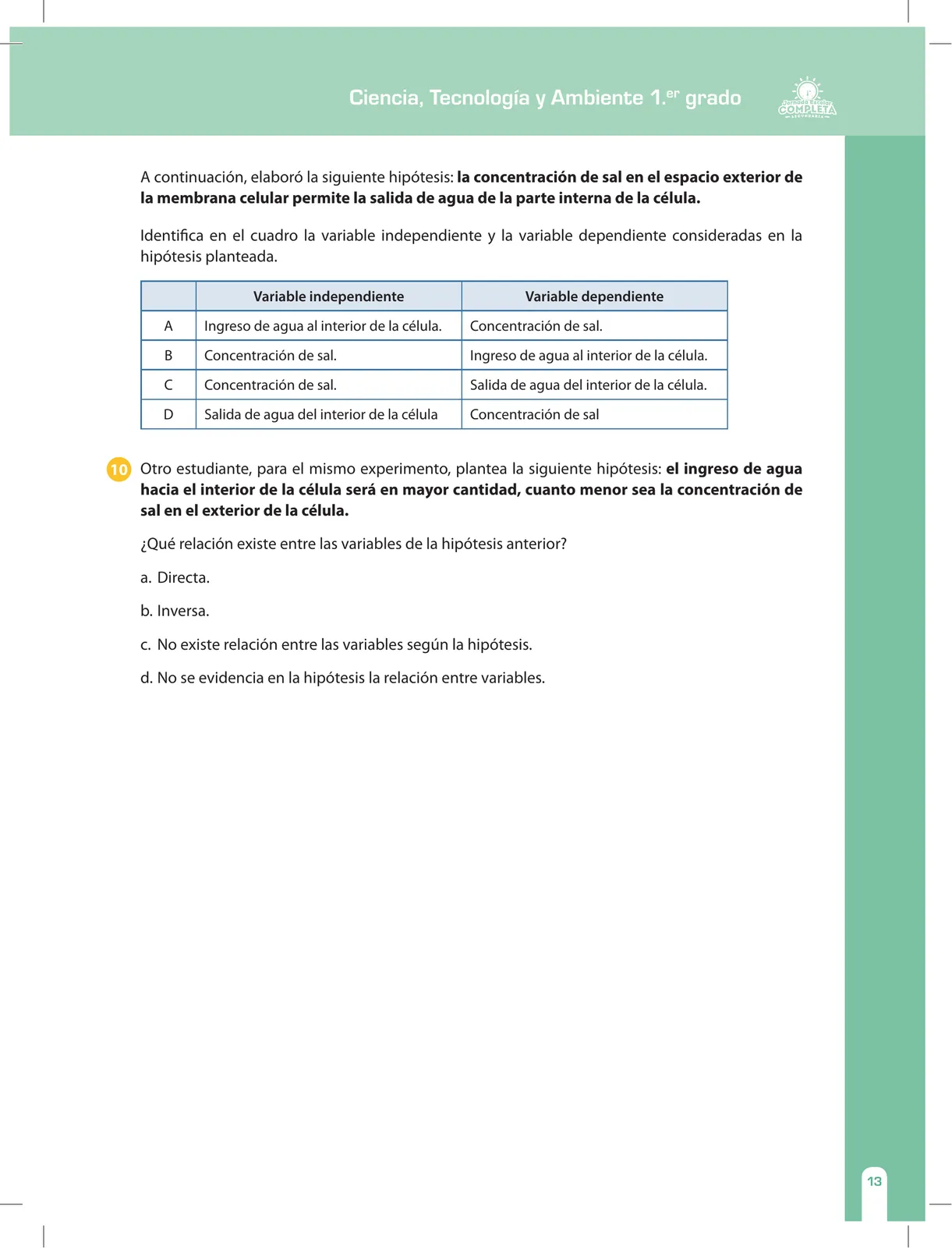 Página 13 de Ciencia, Tecnología y Ambiente 1. Cuaderno de reforzamiento pedagógico - JEC · 2016