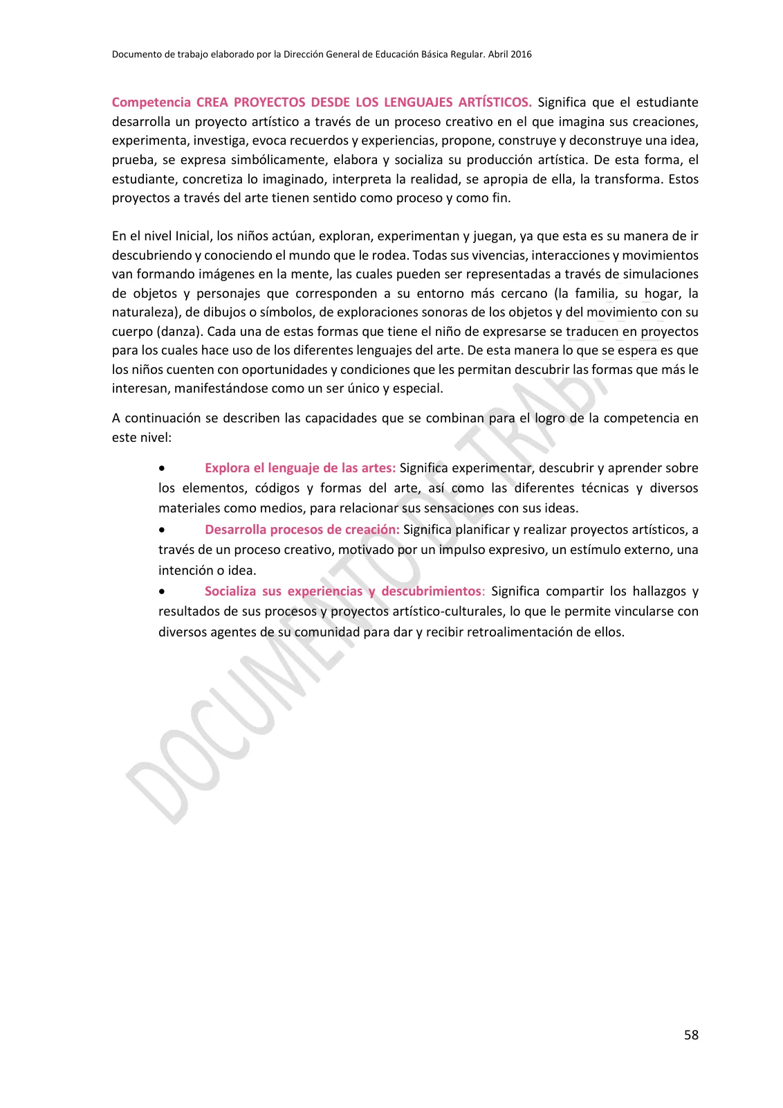 Miniatura página 58 de Programa curricular de Educación Inicial · 2016
