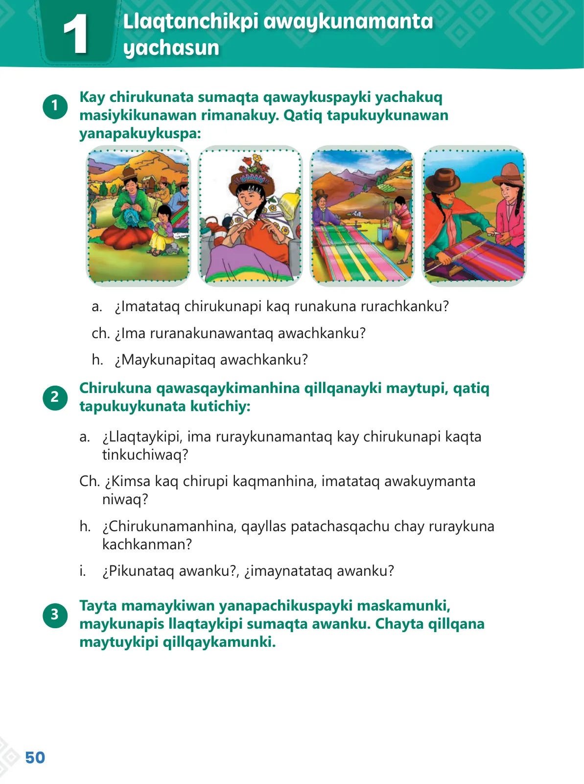Miniatura página 52 de Ñawinchana Maytu 3 Quechua - Chanka. Texto de Comunicación del 3 ° Primaria - Quechua Chanka · 2023