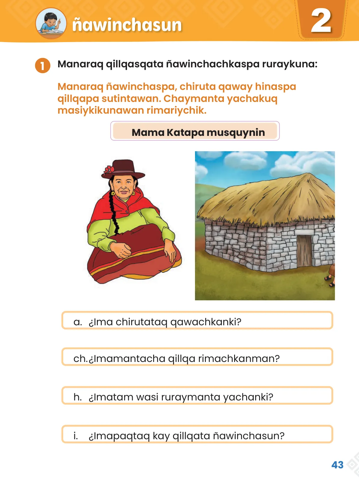 Página 45 de Ñawinchana Maytu 2 Quechua - Chanka. Texto de Comunicación del 2° Primaria - Quechua Chanka · 2023