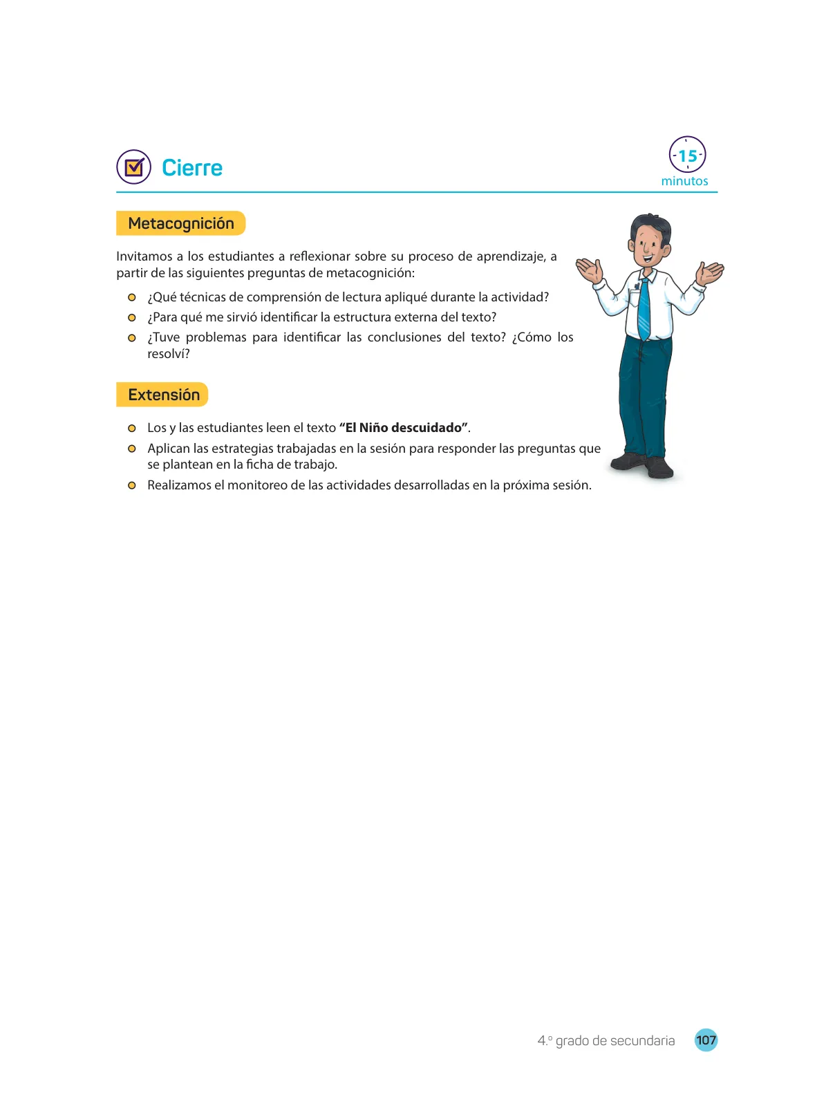 Miniatura página 109 de Comprensión lectora 4 : manual para el docente de cuarto grado de Secundaria · 2017