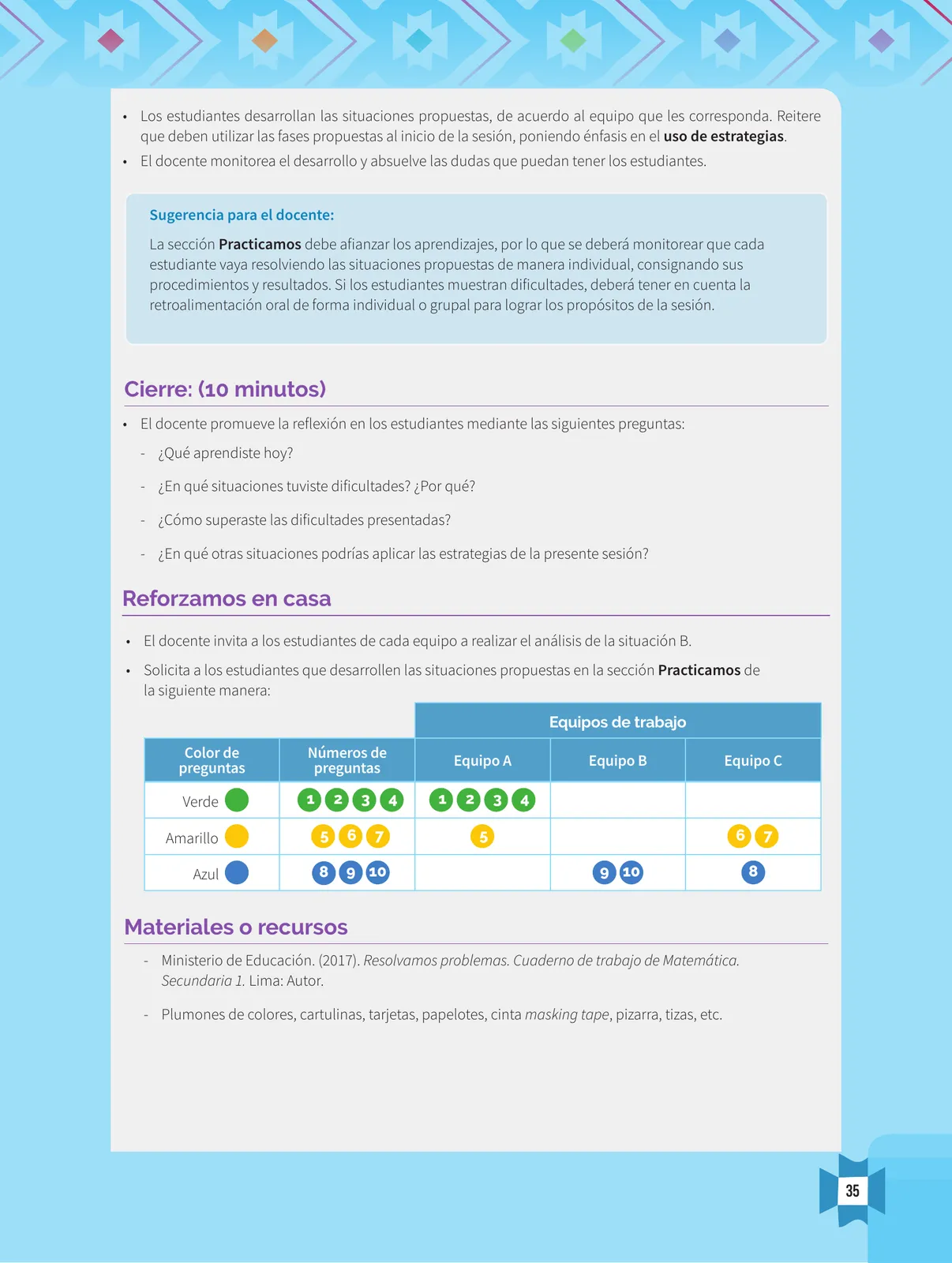 Miniatura página 37 de Resolvamos problemas 1 : manual para el docente 2018 · 2018