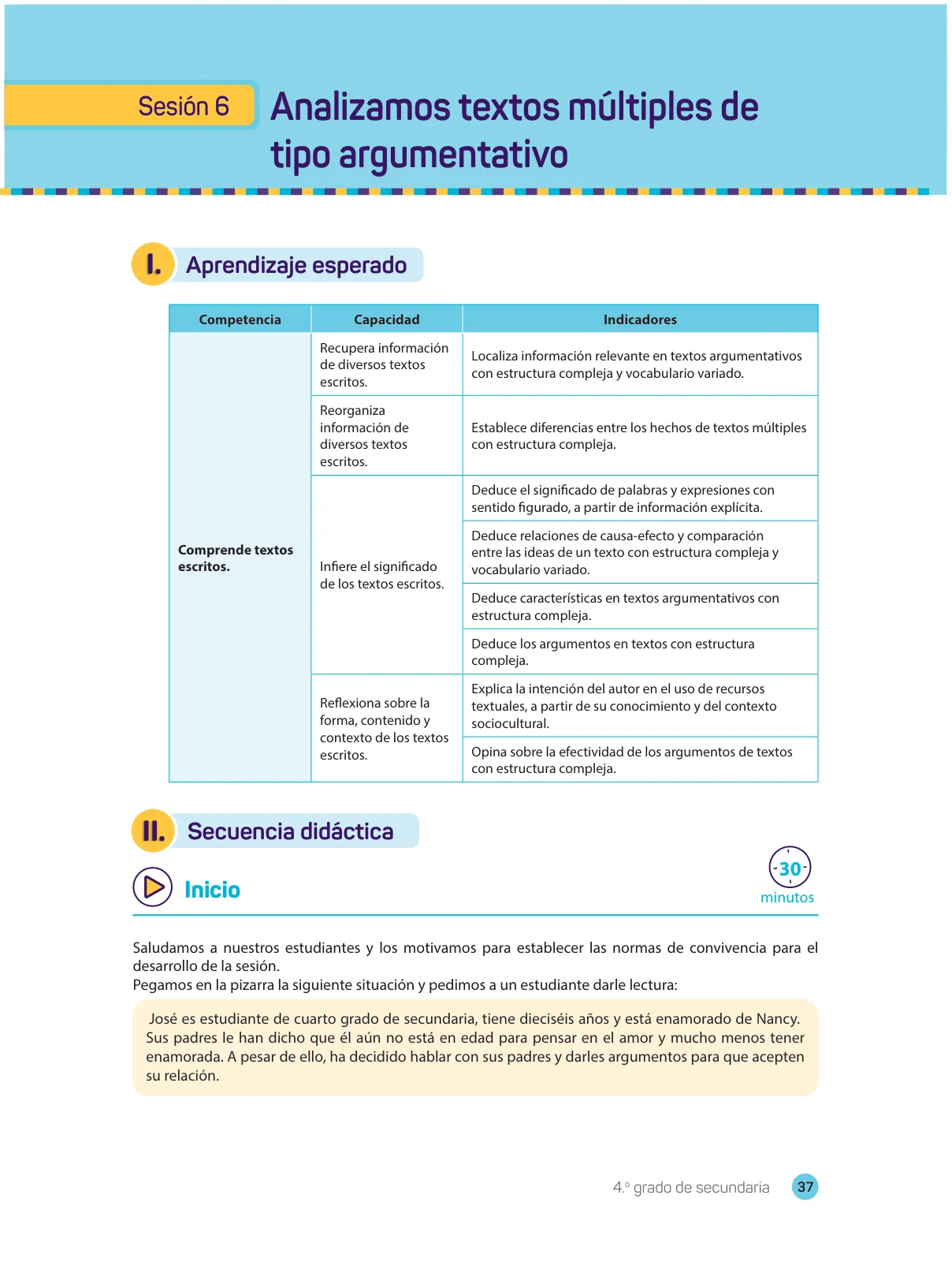 Página 39 de Comprensión lectora 4 : manual para el docente de cuarto grado de Secundaria · 2017
