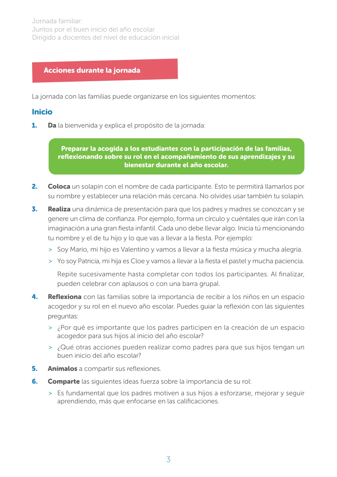 Página 3 de Jornada familiar : juntos por el buen inicio del año escolar. Dirigido a docentes del nivel de educación inicial · 2025