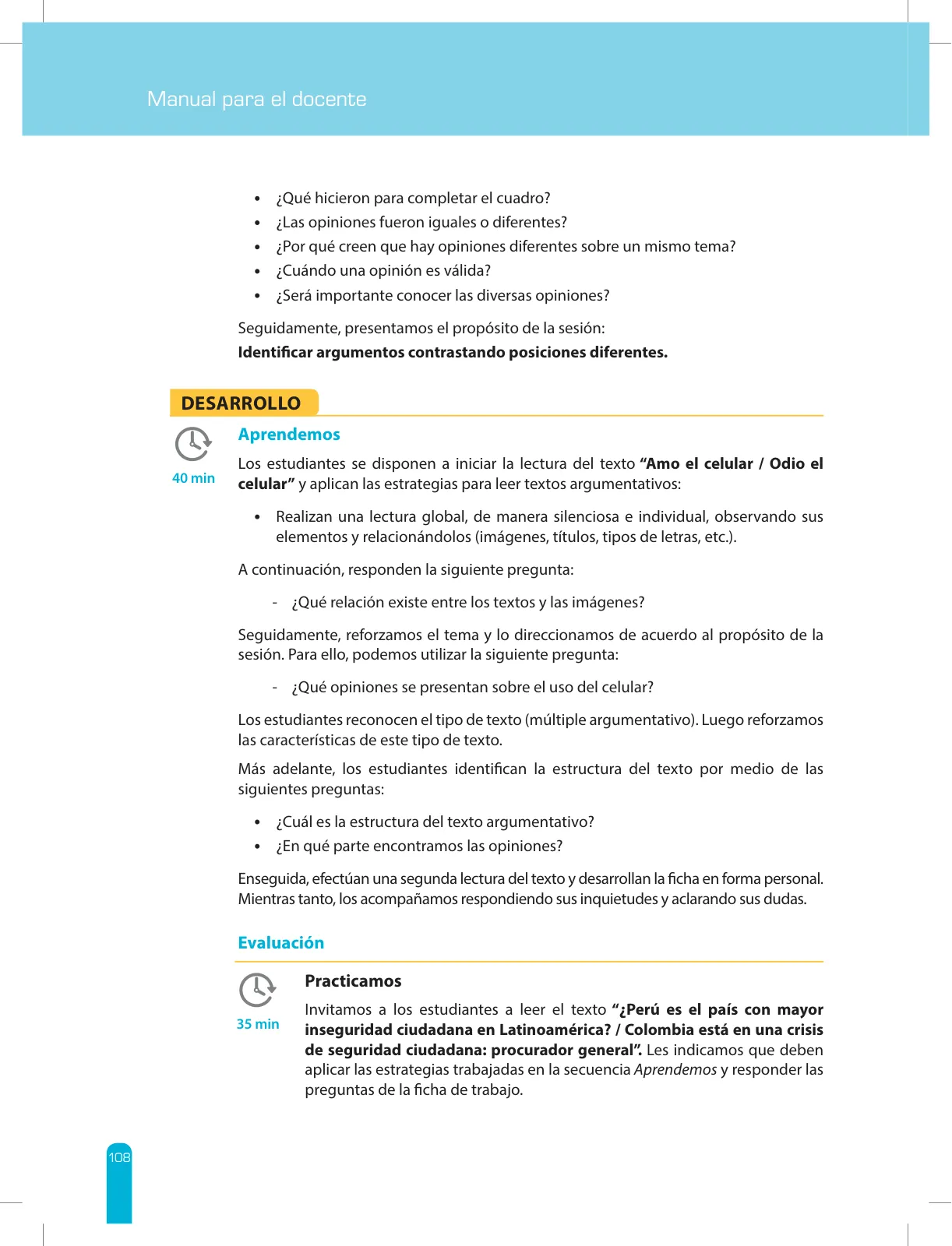 Página 110 de Comprensión lectora 2 : manual para el docente de segundo grado de Secundaria · 2017