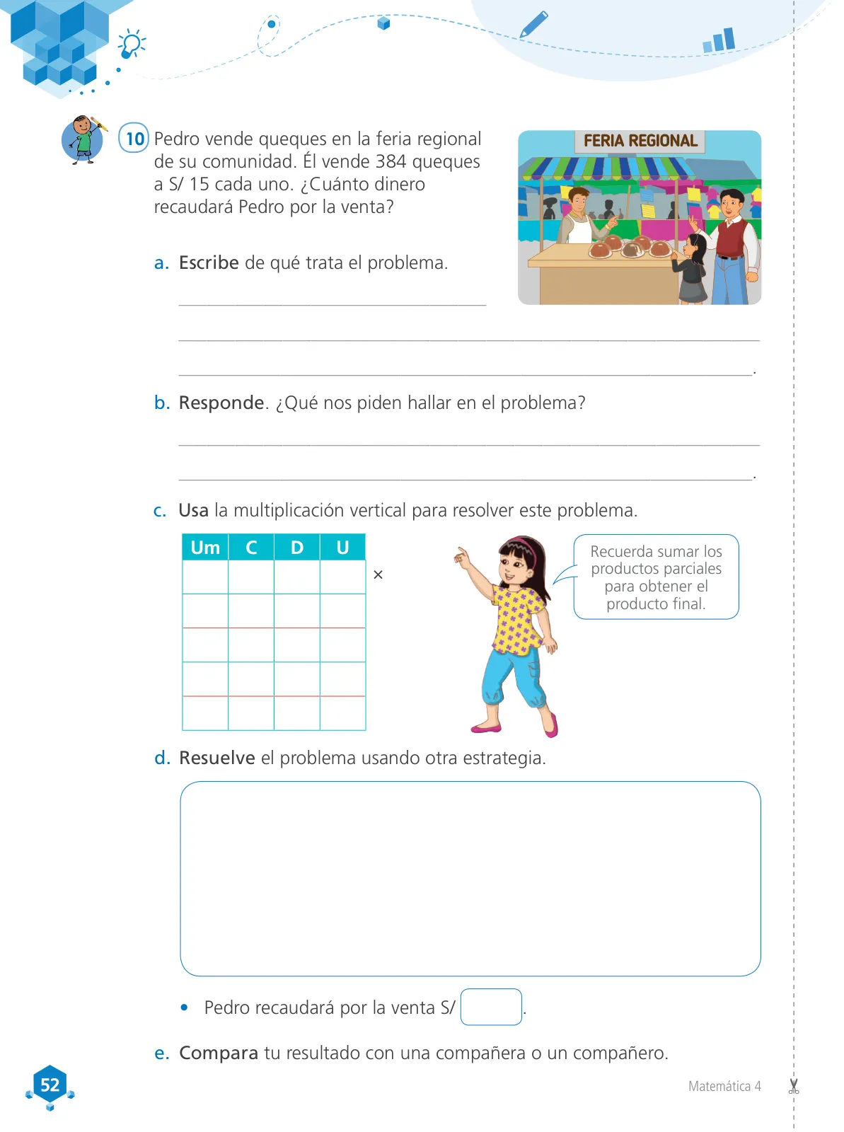 Página 54 de Matemática 4 : cuaderno de trabajo para cuarto grado de Educación Primaria 2019 · 2019