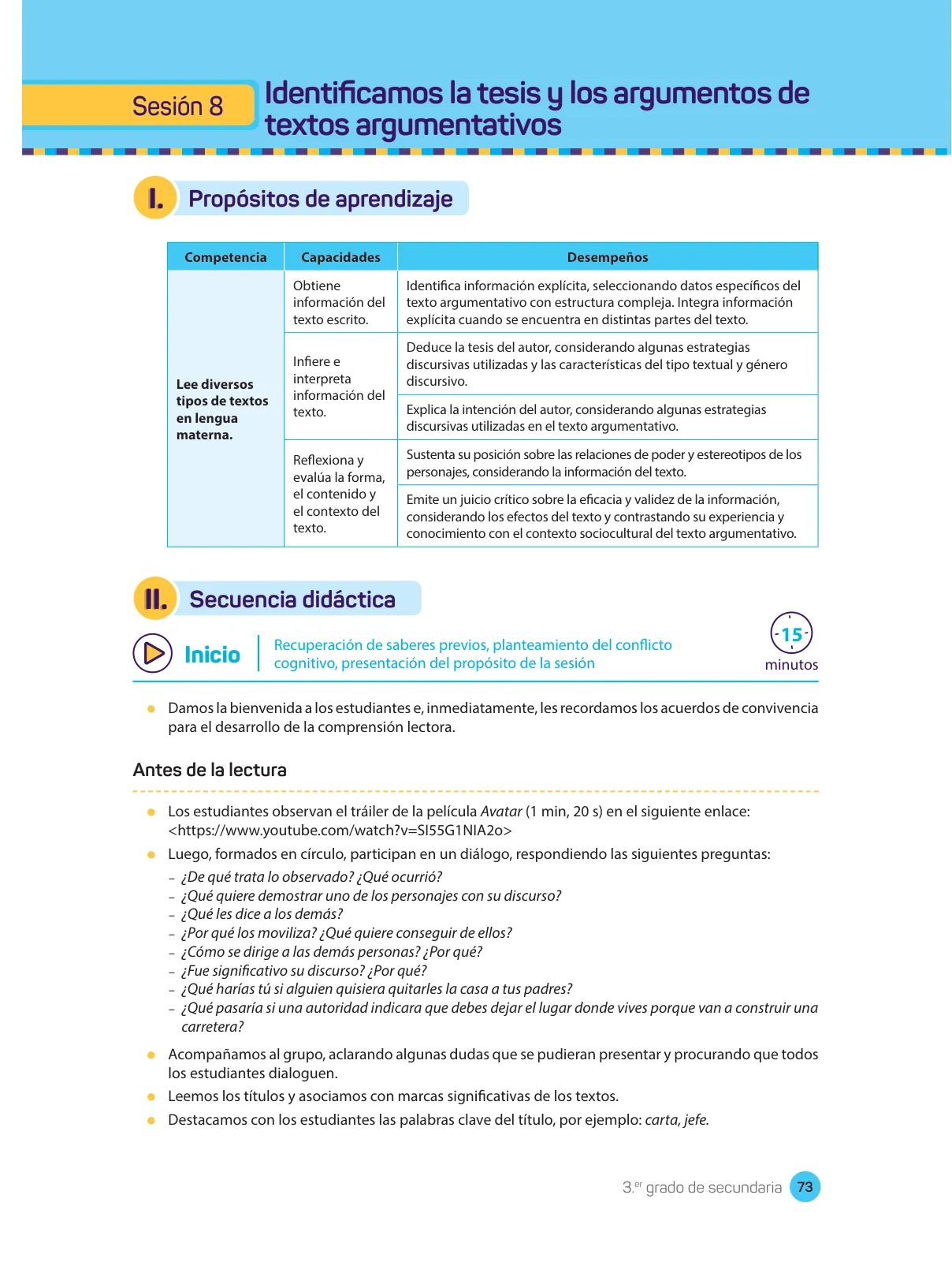 Miniatura página 75 de Comprensión lectora : manual para el docente de tercer grado de Secundaria 2018 · 2018