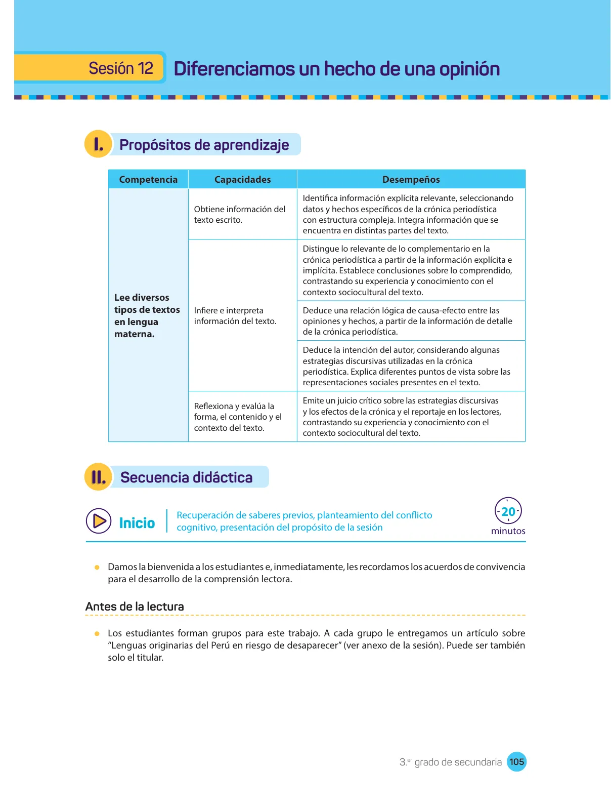 Página 107 de Comprensión lectora : manual para el docente de tercer grado de Secundaria 2018 · 2018