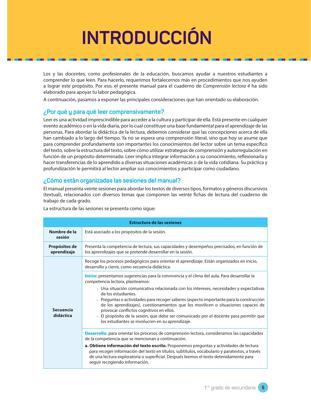 Miniatura página 7 de Comprensión lectora : manual para el docente de cuarto grado de Secundaria 2018 · 2018