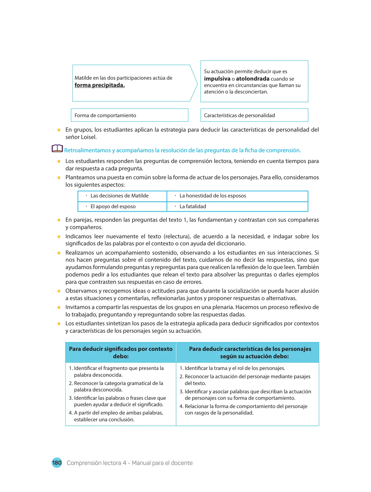 Miniatura página 182 de Comprensión lectora : manual para el docente de cuarto grado de Secundaria 2018 · 2018