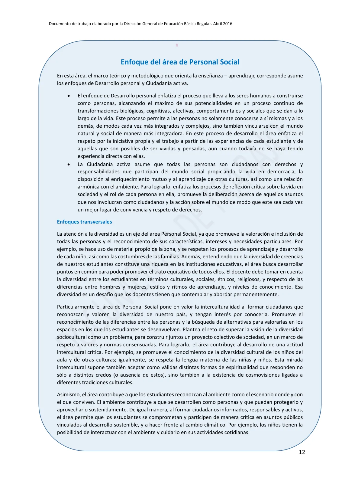 Miniatura página 12 de Programa curricular de Educación Inicial · 2016