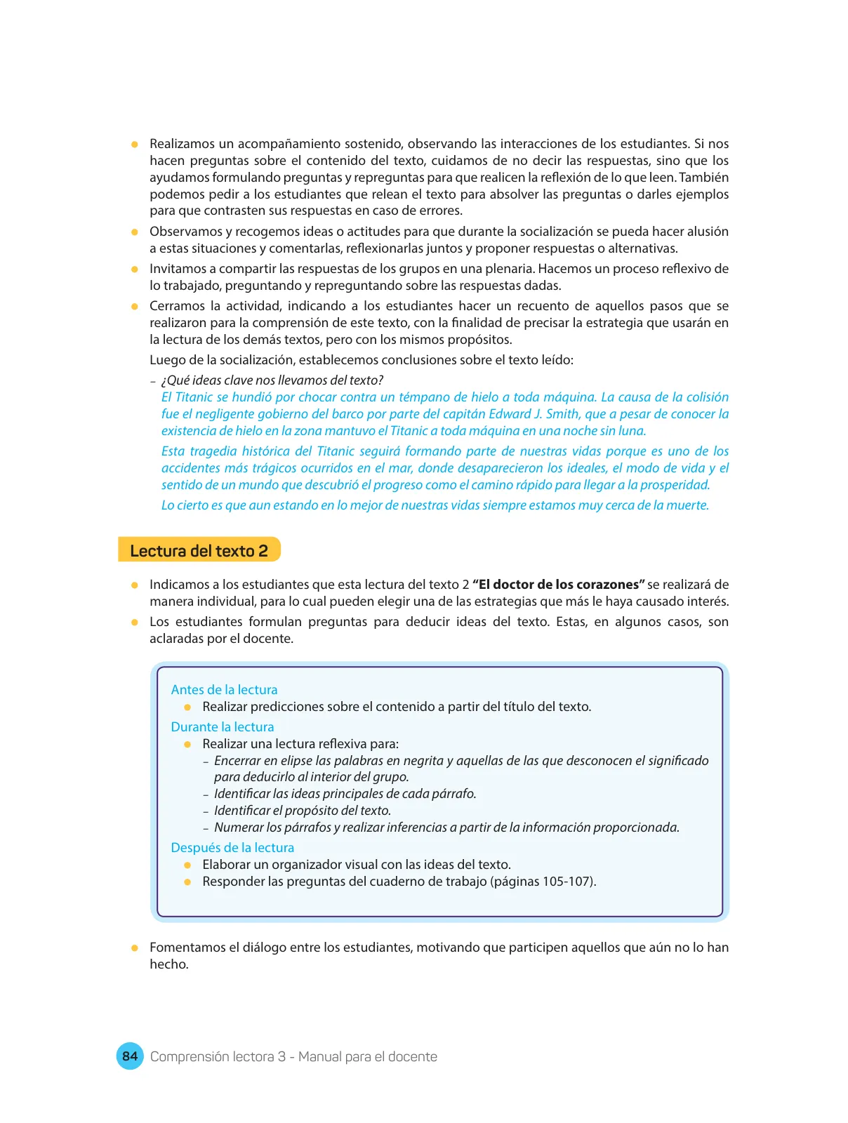 Miniatura página 86 de Comprensión lectora : manual para el docente de tercer grado de Secundaria 2018 · 2018