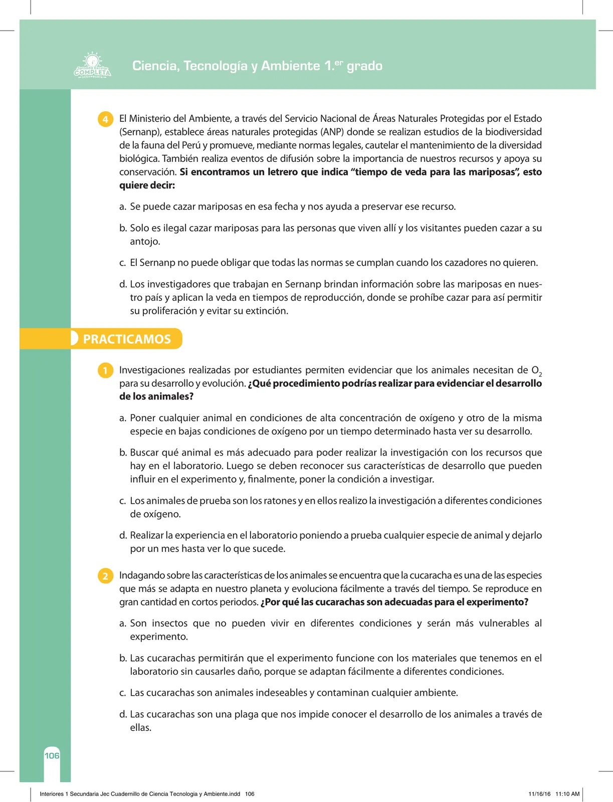 Miniatura página 106 de Ciencia, Tecnología y Ambiente 1. Cuaderno de reforzamiento pedagógico - JEC · 2016