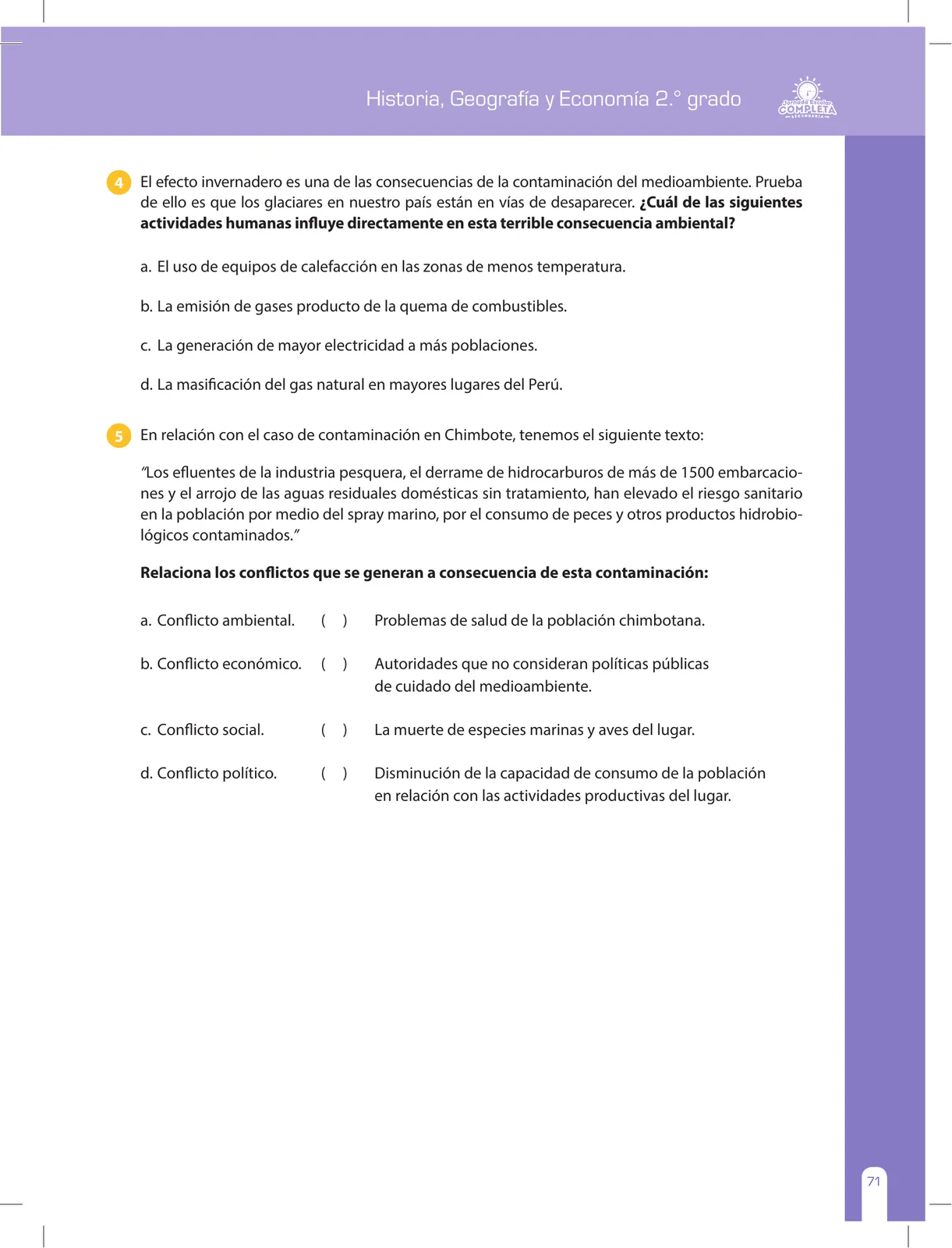 Página 71 de Historia, Geografía y Economía 2 : cuaderno de reforzamiento pedagógico - JEC · 2016