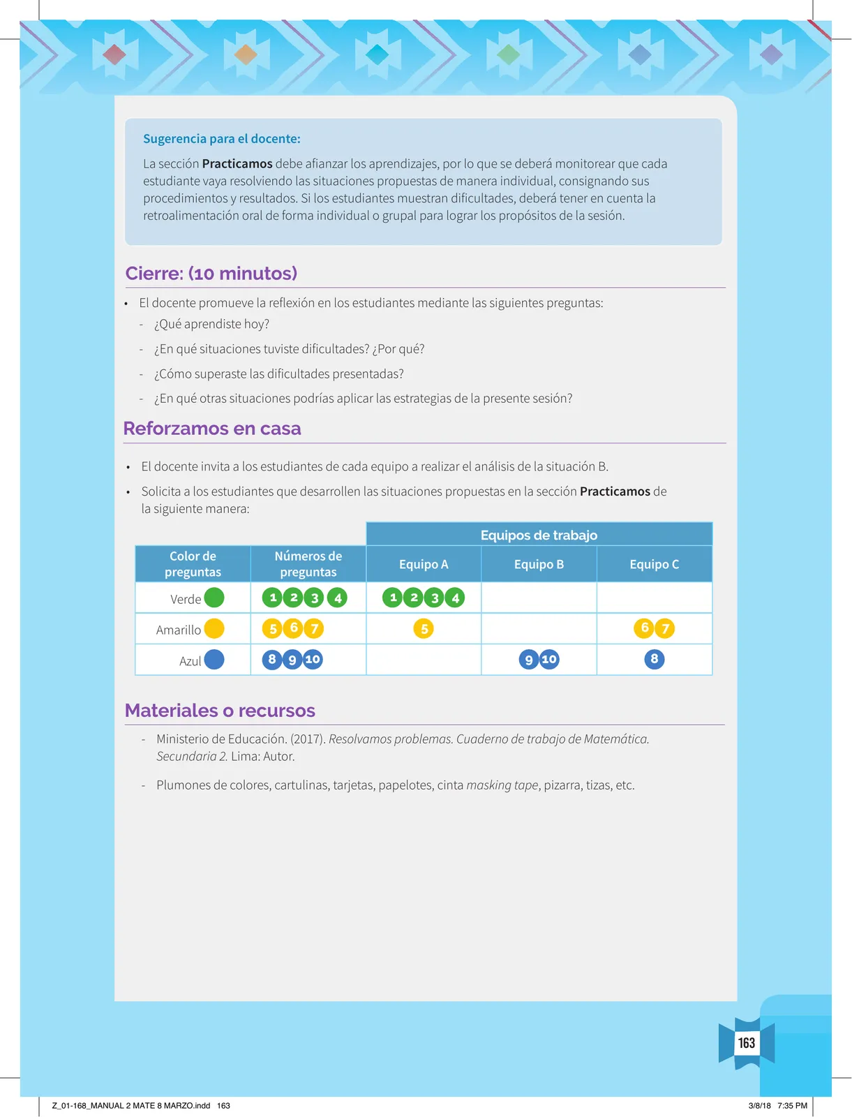 Miniatura página 165 de Resolvamos problemas 2 : manual para el docente 2018 · 2018