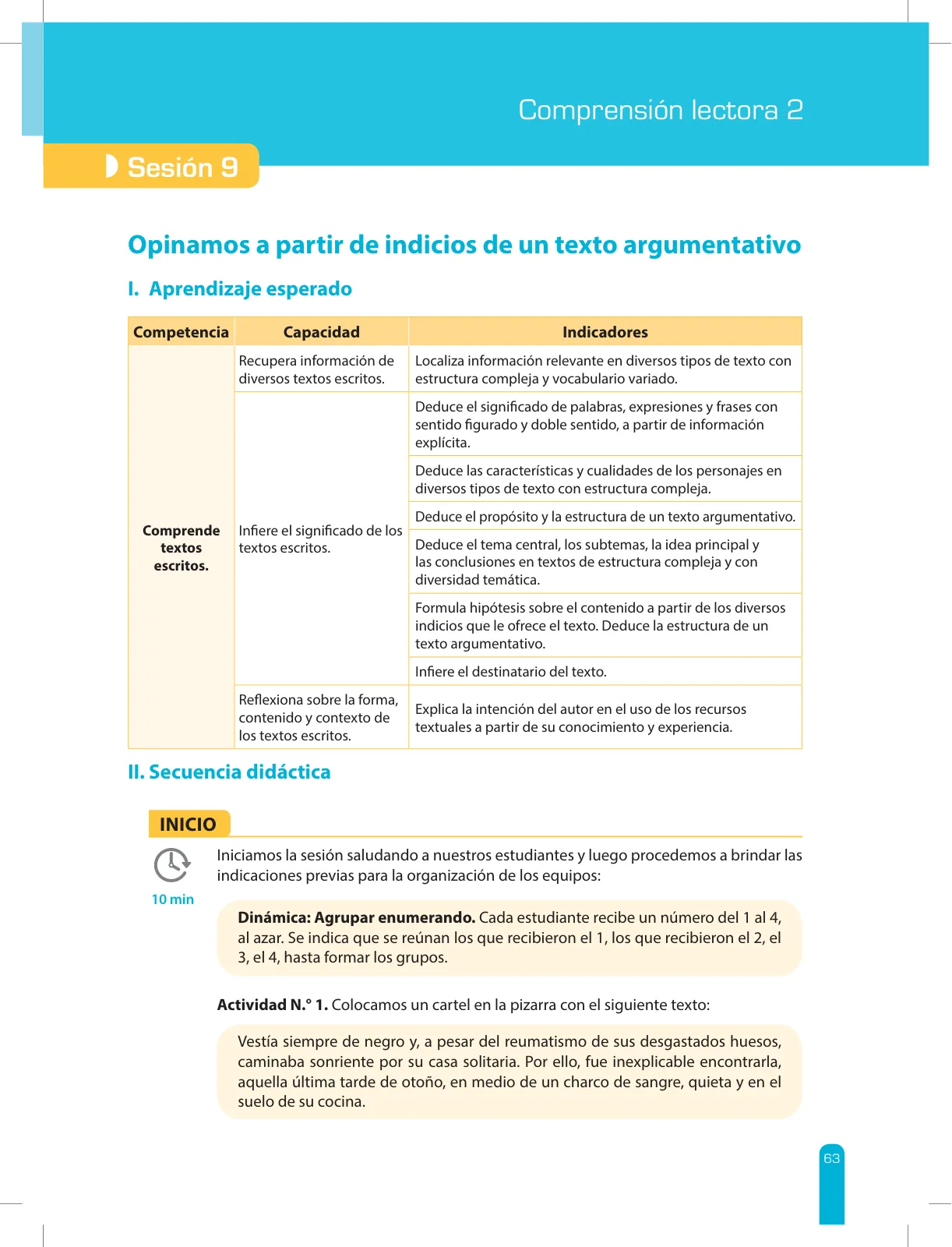 Página 65 de Comprensión lectora 2 : manual para el docente de segundo grado de Secundaria · 2017
