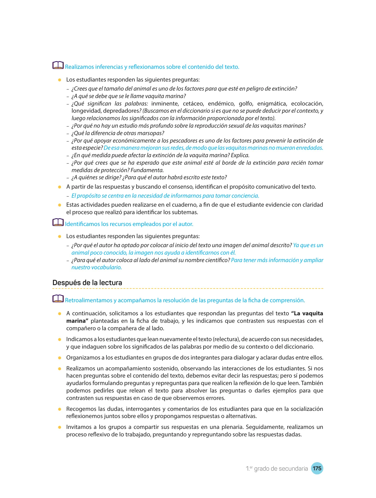 Página 177 de Comprensión lectora : manual para el docente de primer grado de Secundaria 2018 · 2018