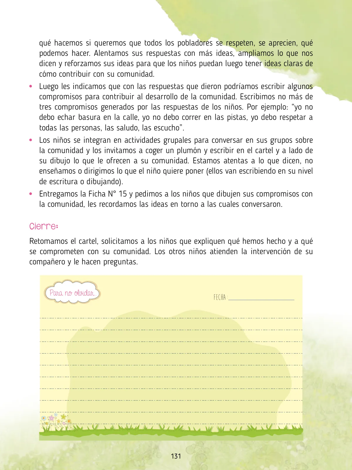 Página 133 de Agenda pedagógica 2017-2018 para docentes de II Ciclo de Instituciones de nivel de Educación Inicial · 2017