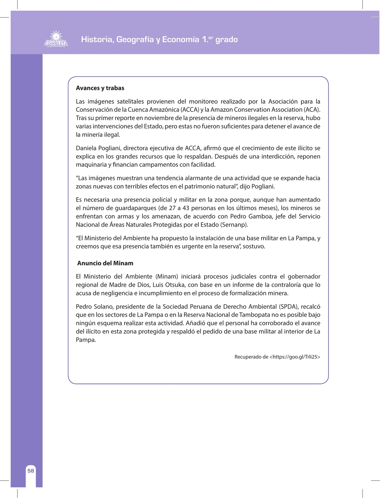Página 58 de Historia, Geografía y Economía 1 : cuaderno de reforzamiento pedagógico - JEC · 2016