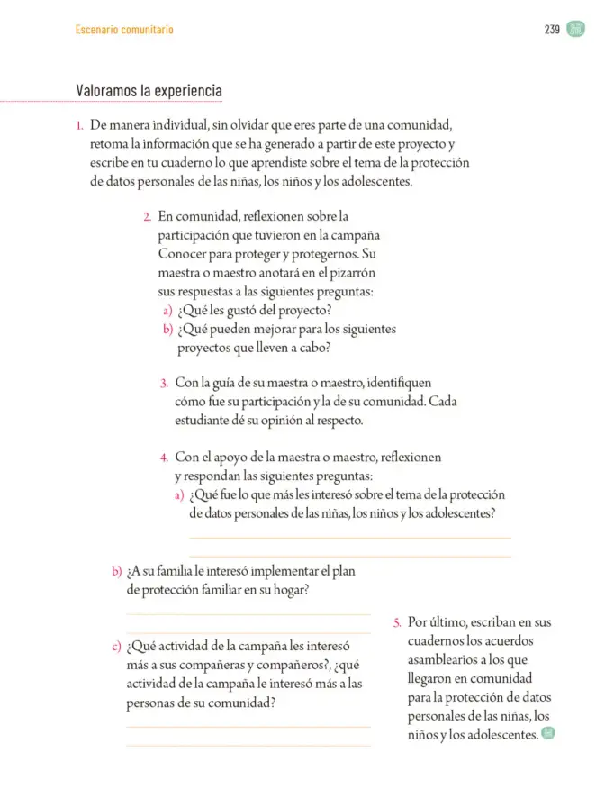 Página 242 de Proyectos Comunitarios. Libro de Educación Primaria Grado 5° Ciclo Escolar 2025 - 2026