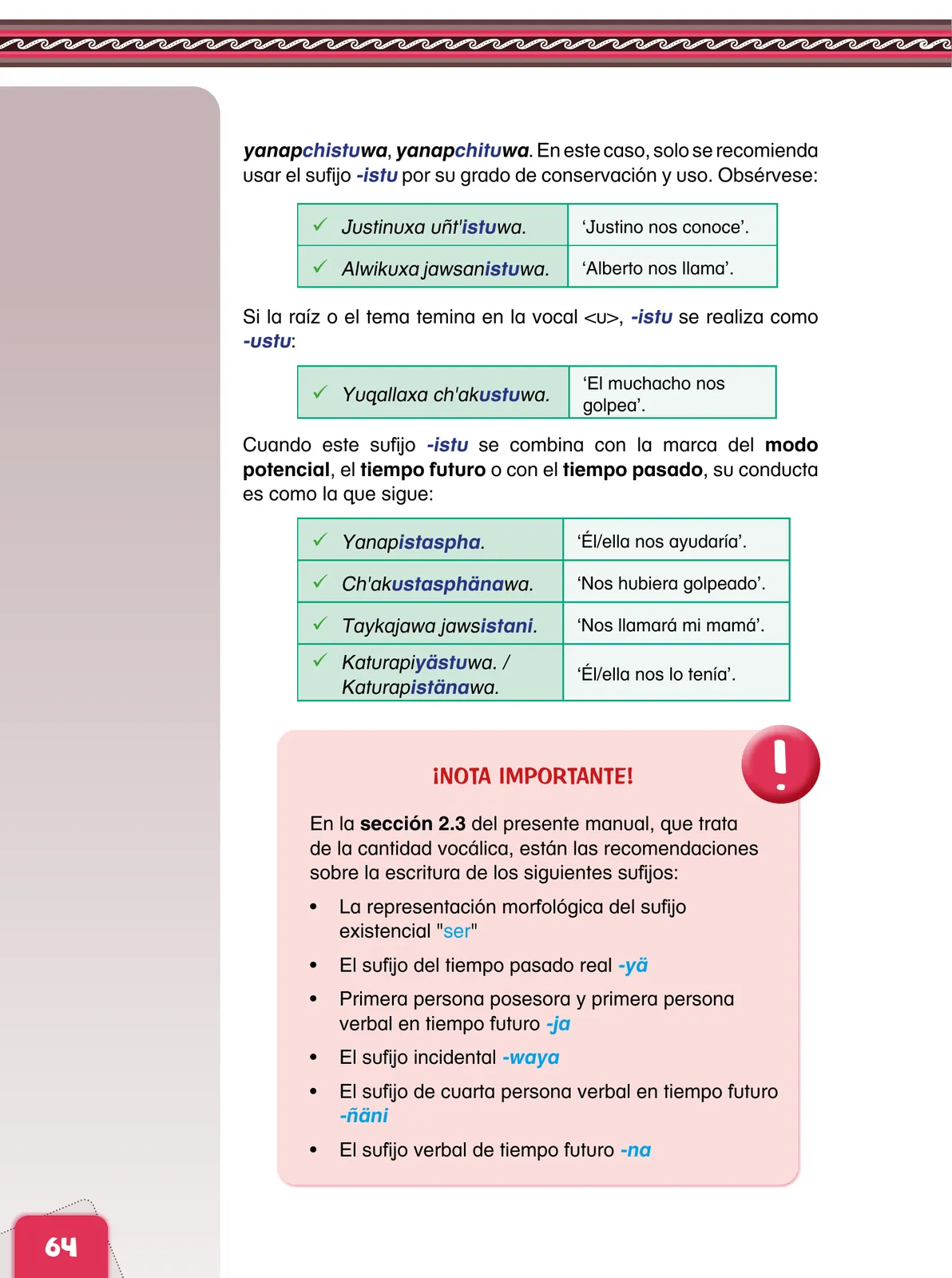 Miniatura página 66 de Aymara arutha chiqapa qillqañataki panka = Manual de escritura Aimara · 2021