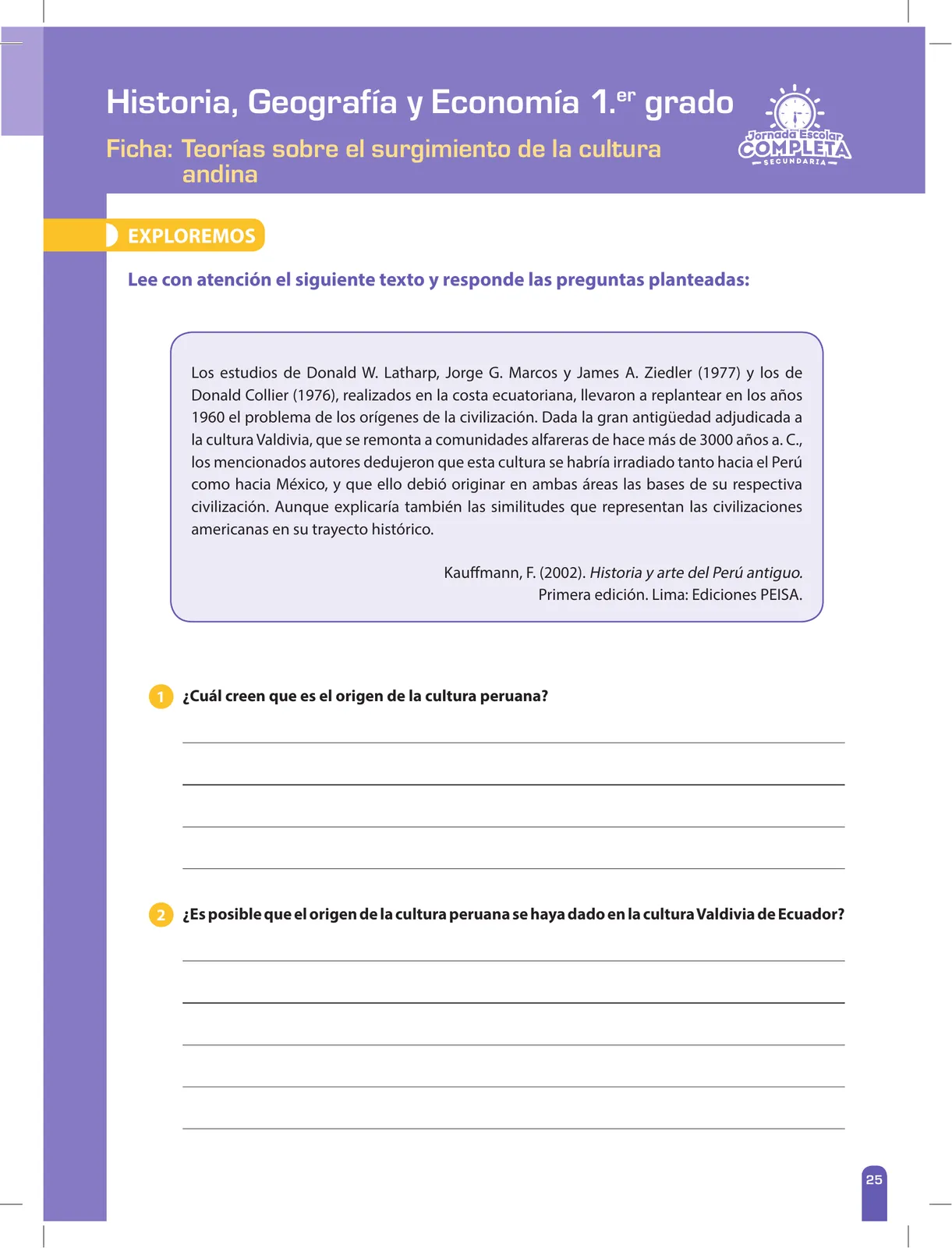 Miniatura página 25 de Historia, Geografía y Economía 1 : cuaderno de reforzamiento pedagógico - JEC · 2016