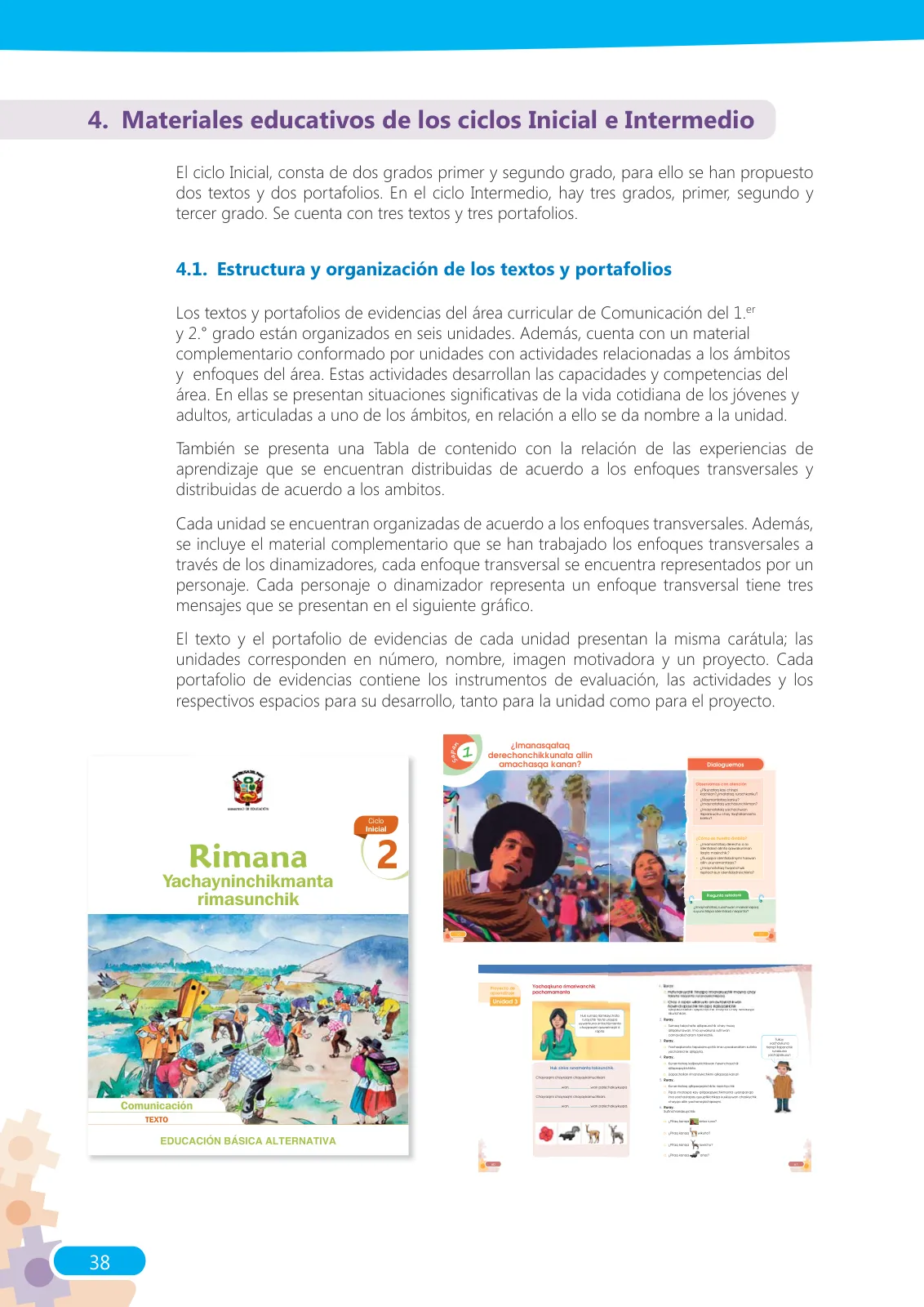 Página 38 de Guía para el docente sobre el uso del material educativo, Quechua Chanka. Ciclos Inicial e Intermedio, área de Comunicación · 2020