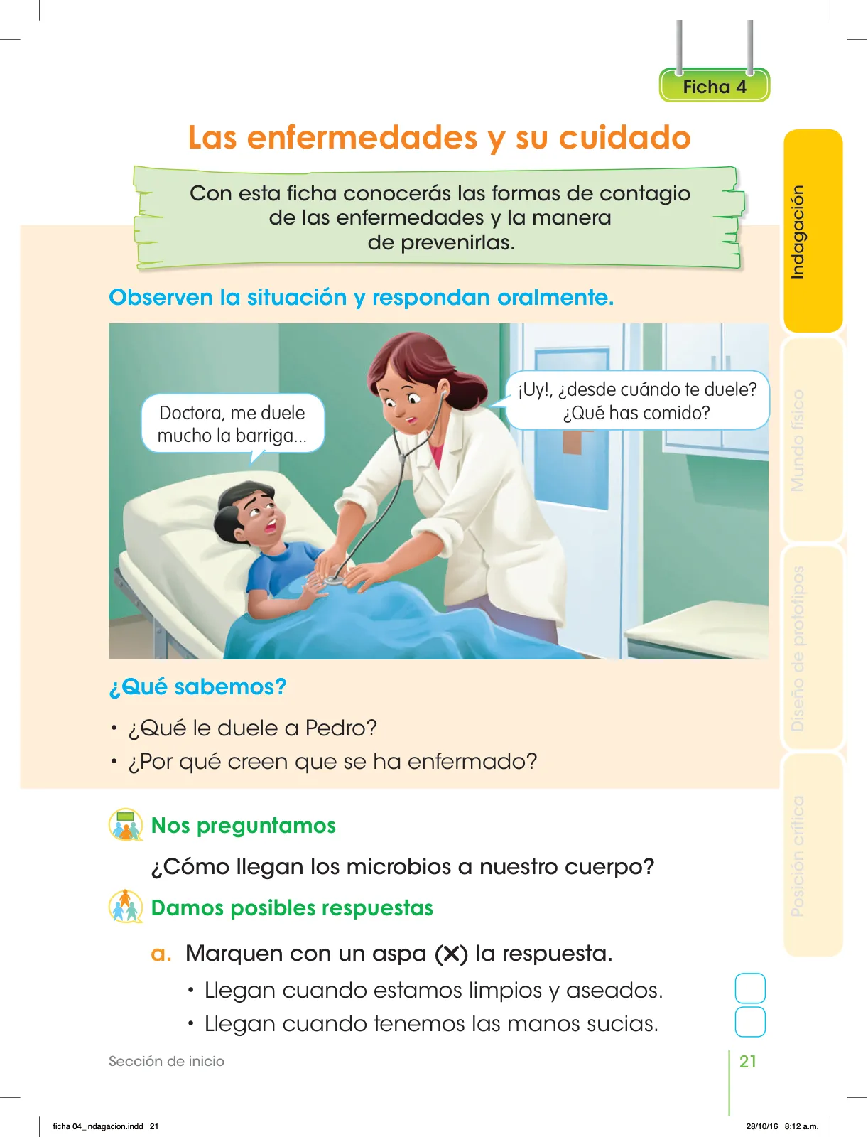 Miniatura página 2 de Cuaderno de fichas Ciencia y Tecnología. Primer grado de Primaria. Las enfermedades y su cuidado · 2017