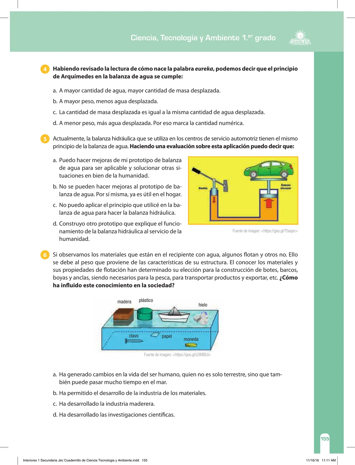 Página 155 de Ciencia, Tecnología y Ambiente 1. Cuaderno de reforzamiento pedagógico - JEC · 2016