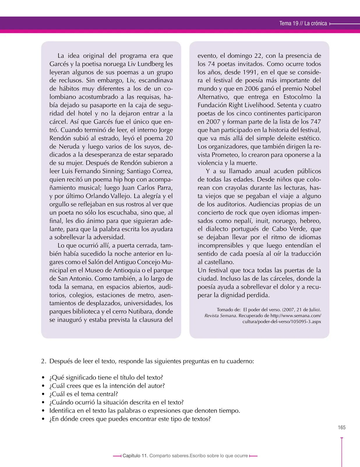 Página 165 de Lenguaje 9° · Secundaria Activa