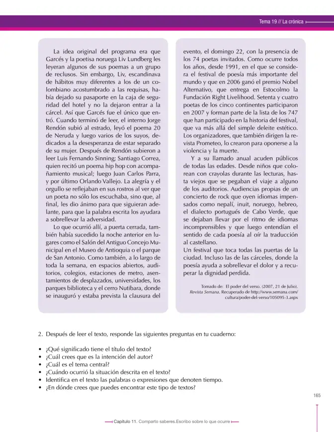 Página 165 de Lenguaje 9° · Secundaria Activa