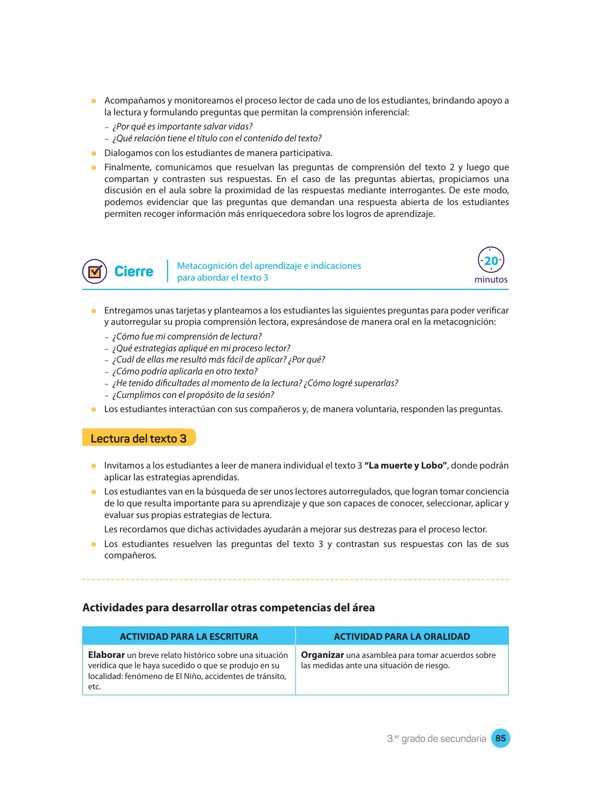 Página 87 de Comprensión lectora : manual para el docente de tercer grado de Secundaria 2018 · 2018