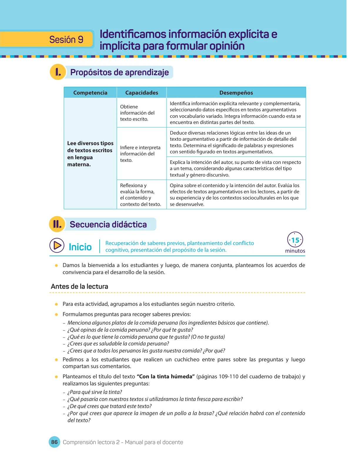 Página 88 de Comprensión lectora : manual para el docente de segundo grado de Secundaria 2018 · 2018