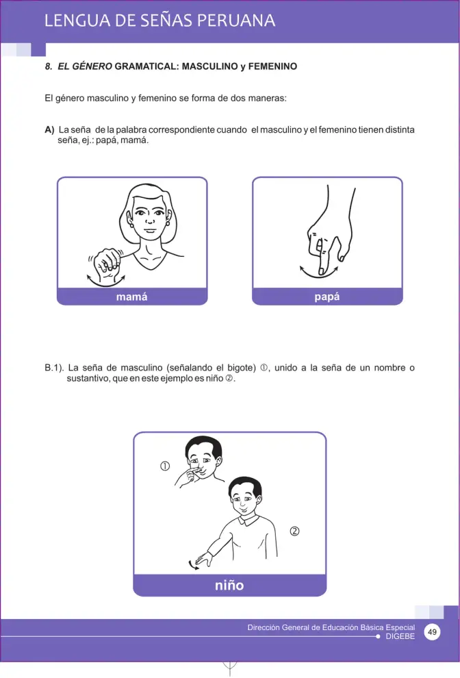 Página 49 de Lengua de señas peruana : guía para el aprendizaje de la lengua de señas peruana, vocabulario básico · 2015