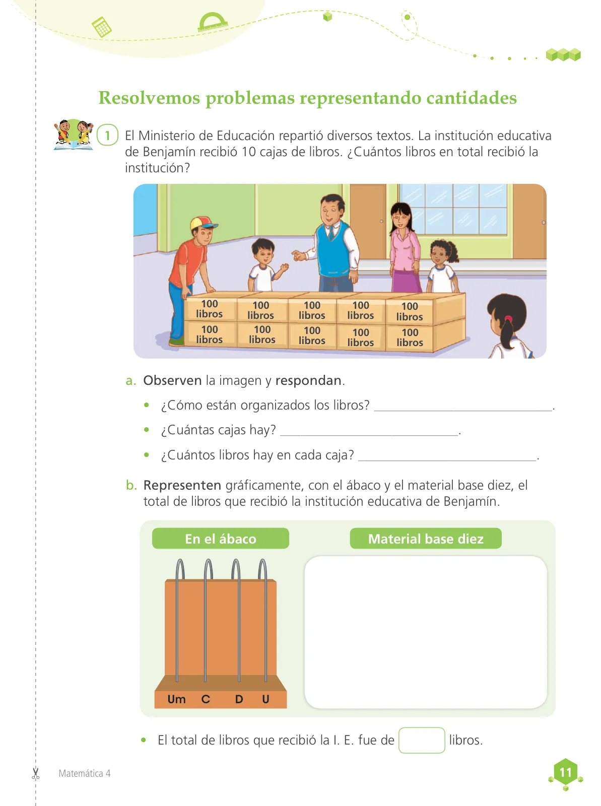 Página 13 de Matemática 4 : cuaderno de trabajo para cuarto grado de Educación Primaria 2019 · 2019
