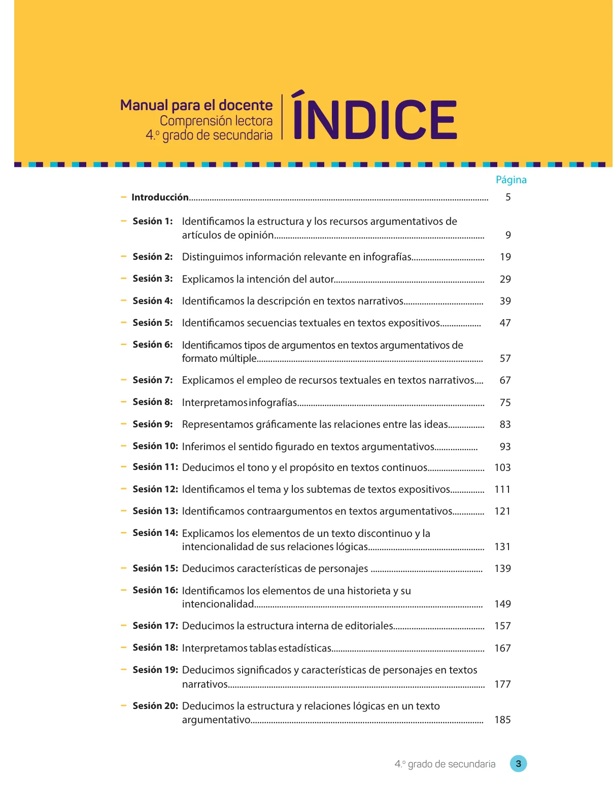 Miniatura página 5 de Comprensión lectora : manual para el docente de cuarto grado de Secundaria 2018 · 2018
