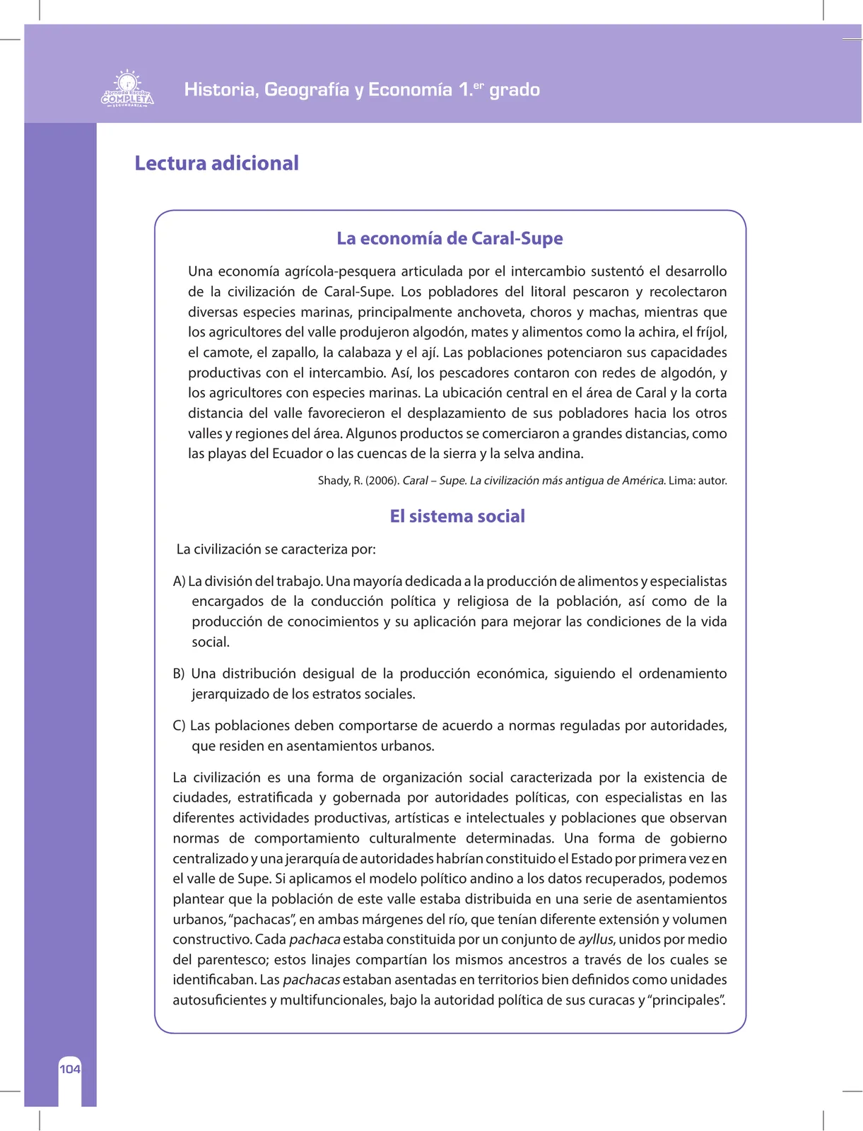 Página 104 de Historia, Geografía y Economía 1 : cuaderno de reforzamiento pedagógico - JEC · 2016