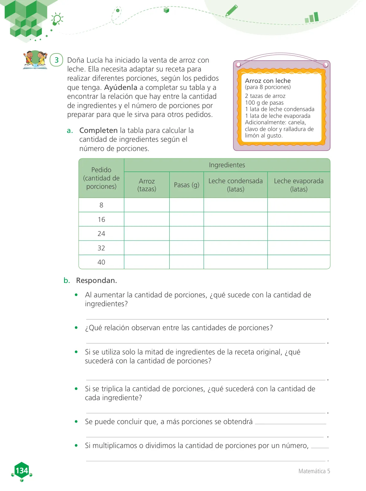 Página 135 de Matemática 5 : cuaderno de trabajo para quinto grado de Educación Primaria 2018 · 2018