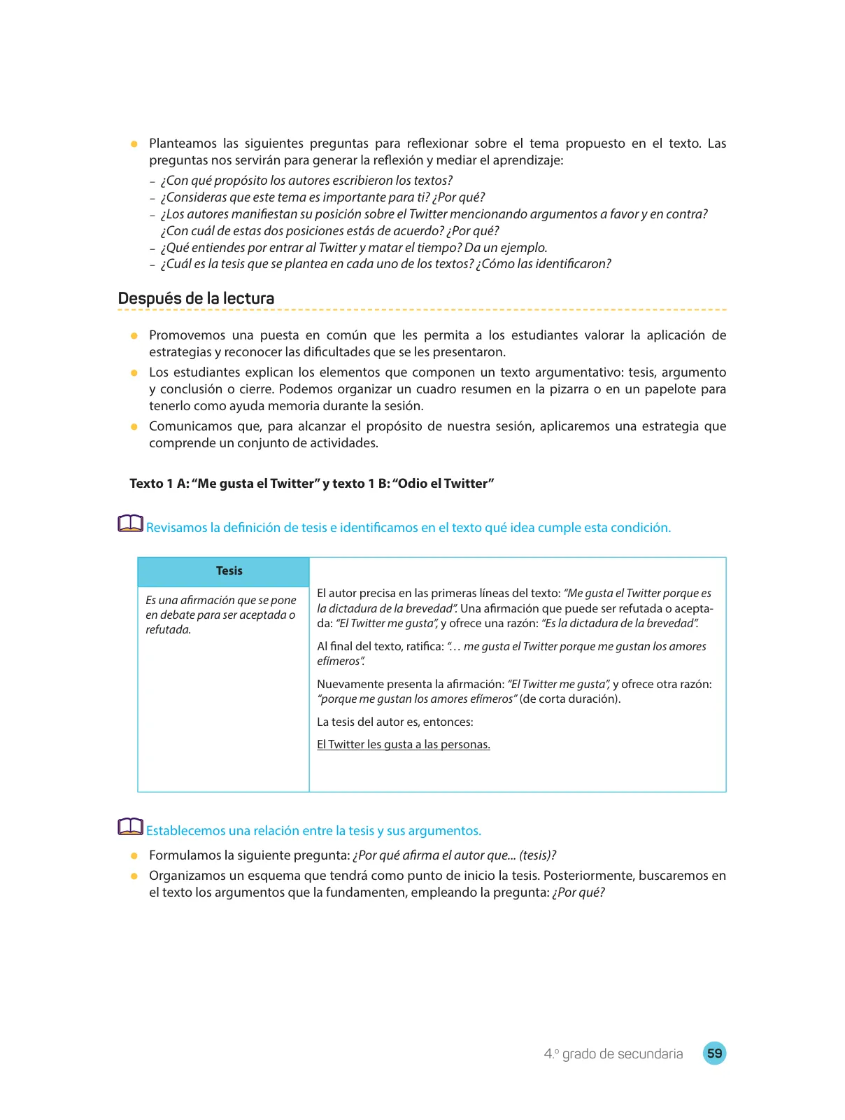 Página 61 de Comprensión lectora : manual para el docente de cuarto grado de Secundaria 2018 · 2018
