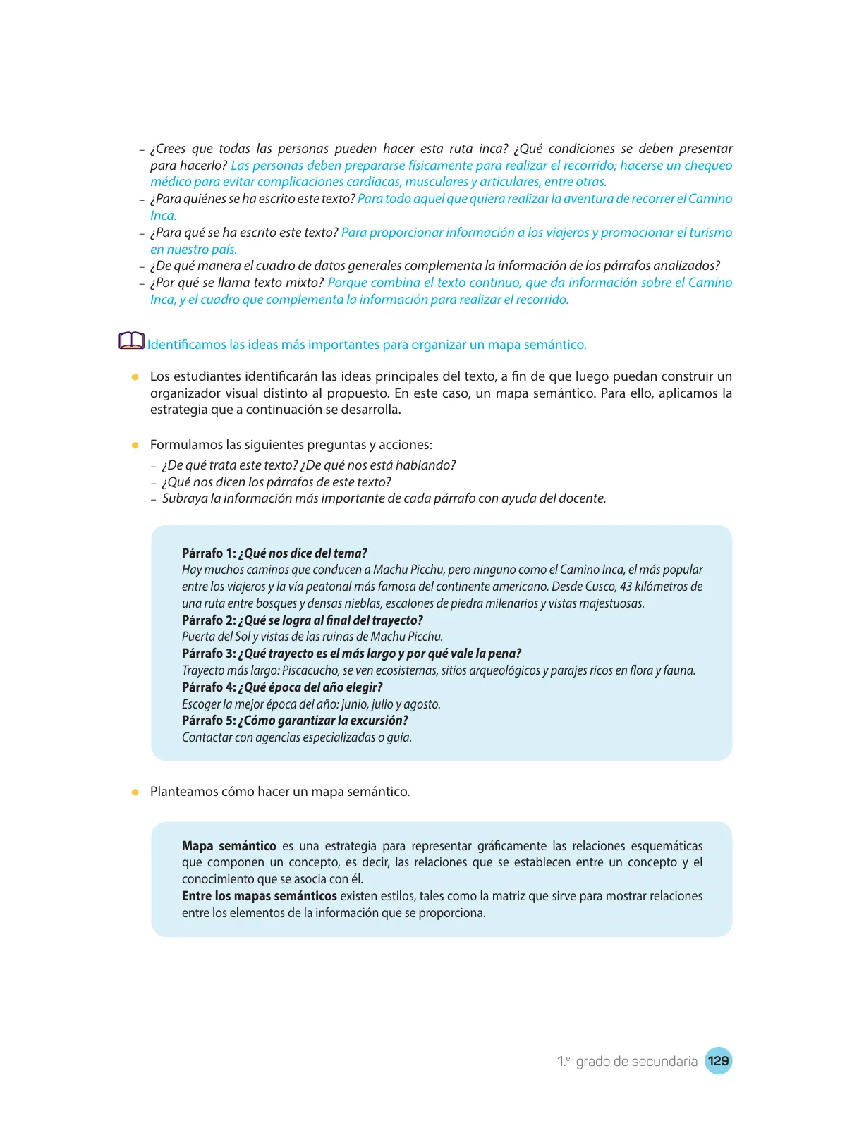 Página 131 de Comprensión lectora : manual para el docente de primer grado de Secundaria 2018 · 2018