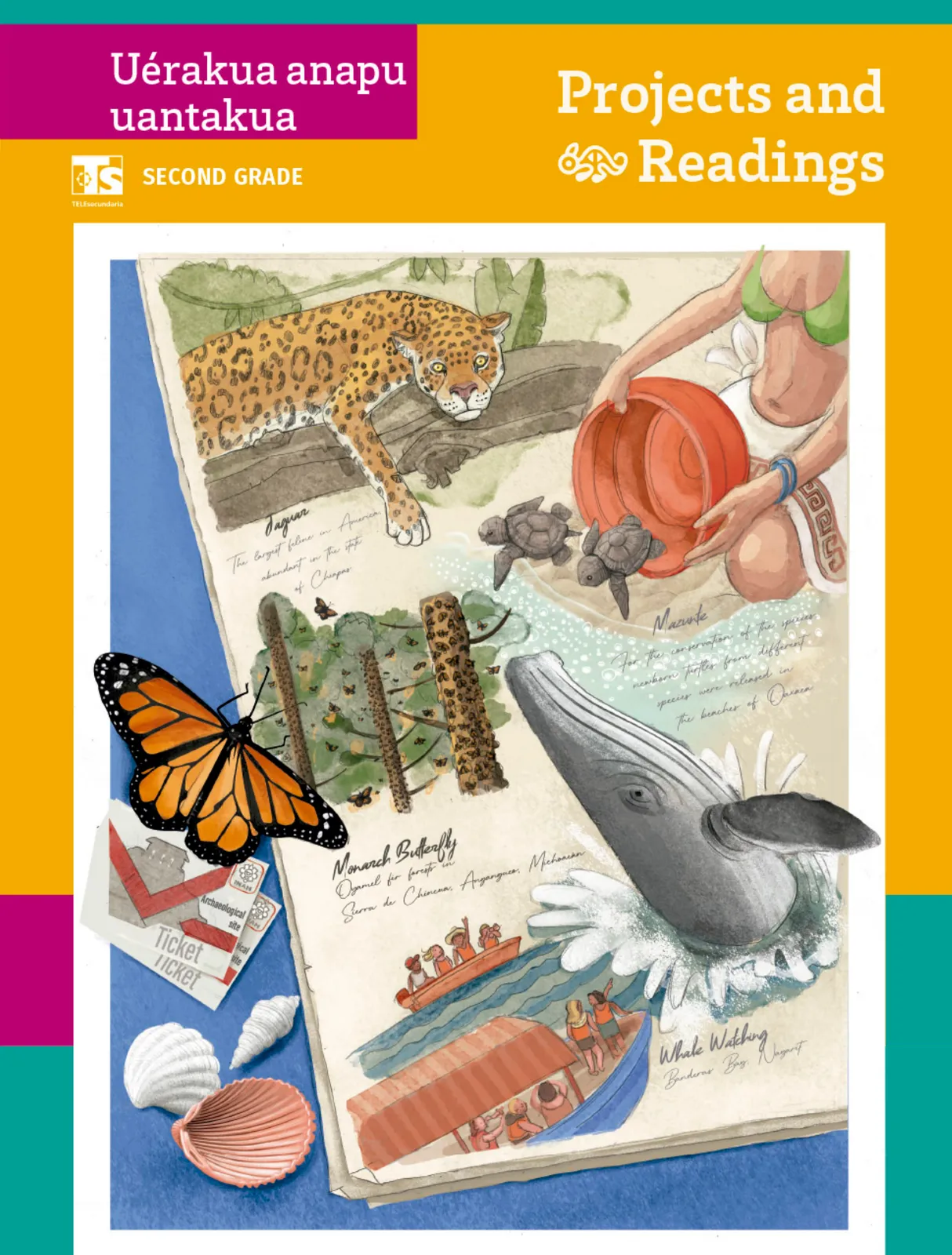 Portada de Uérakua anapu uantakua. Projects and Readings. Libro de Educación Telesecundaria Grado 2° Ciclo Escolar 2025 - 2026