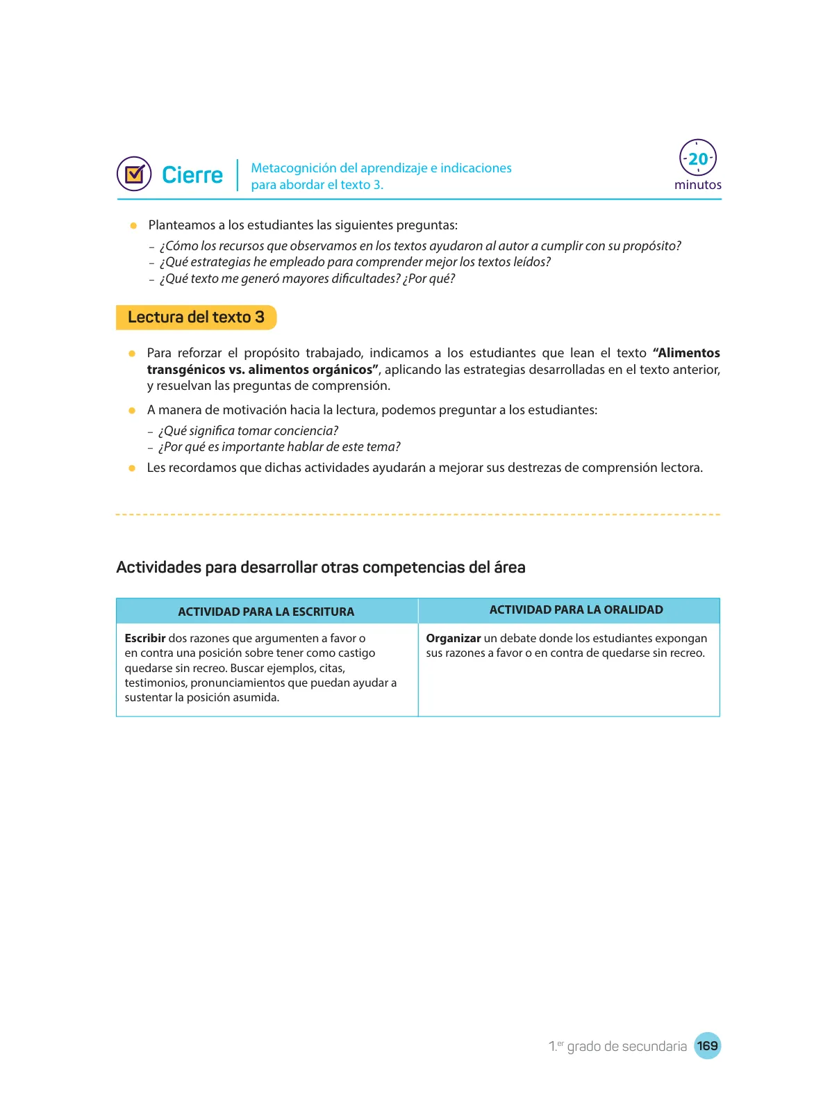 Página 171 de Comprensión lectora : manual para el docente de primer grado de Secundaria 2018 · 2018