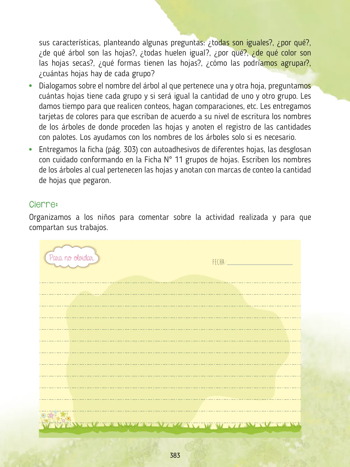 Miniatura página 385 de Agenda pedagógica 2017-2018 para docentes de II Ciclo de Instituciones de nivel de Educación Inicial · 2017